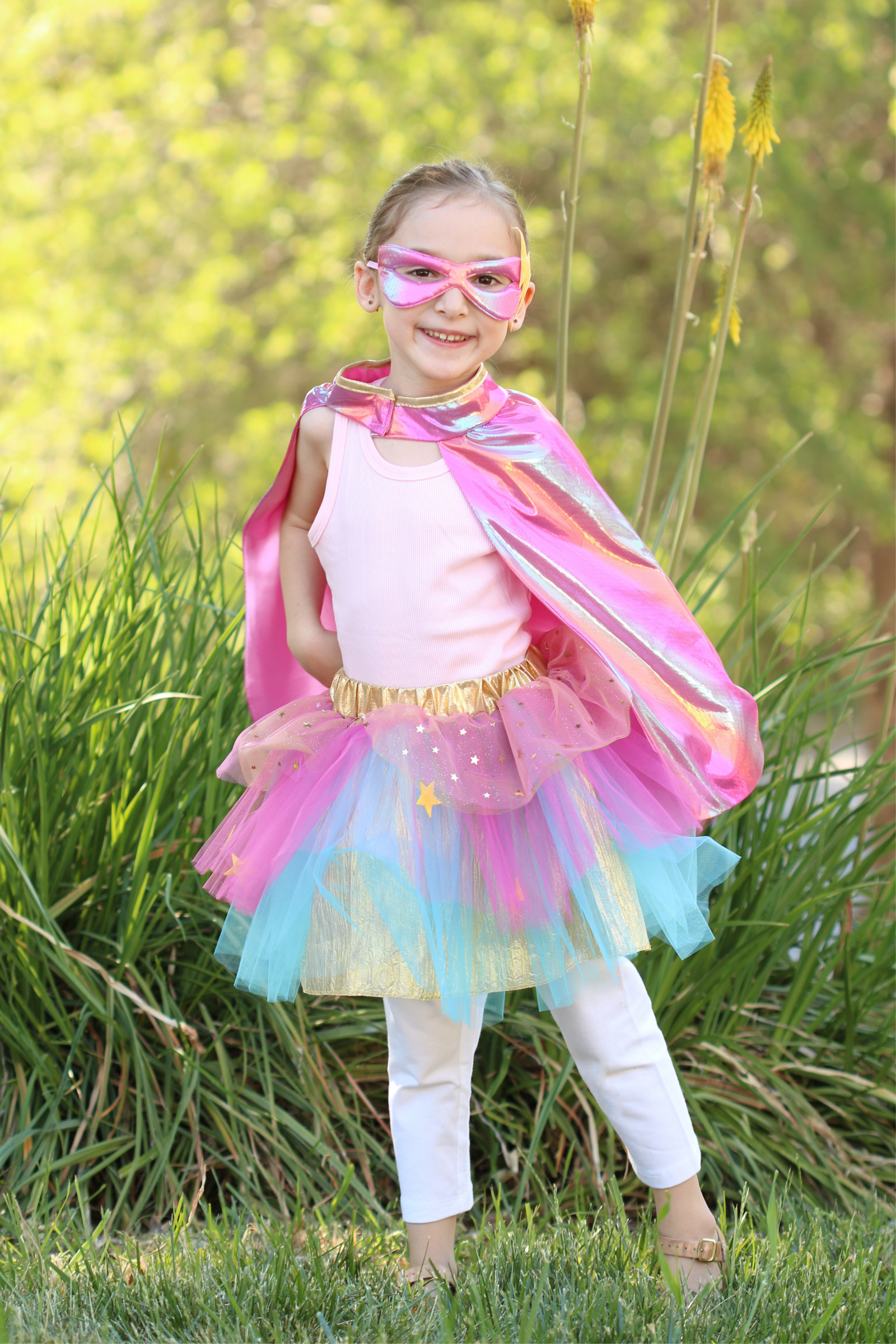 Super-Duper Tutu with Cape & Mask, Pink/Gold