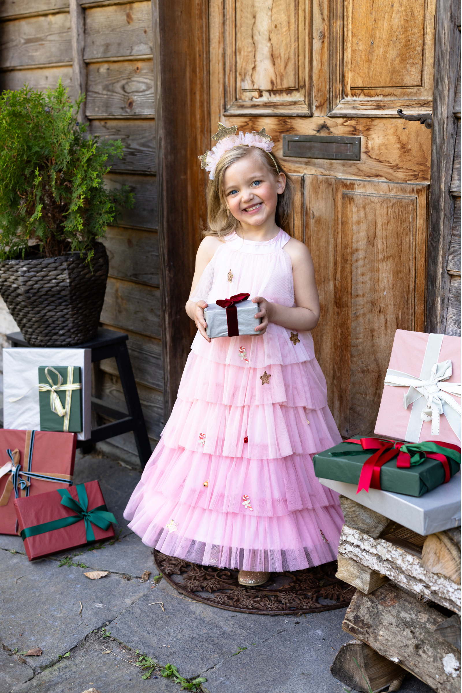 Blush Christmas Tree Dress with Headband