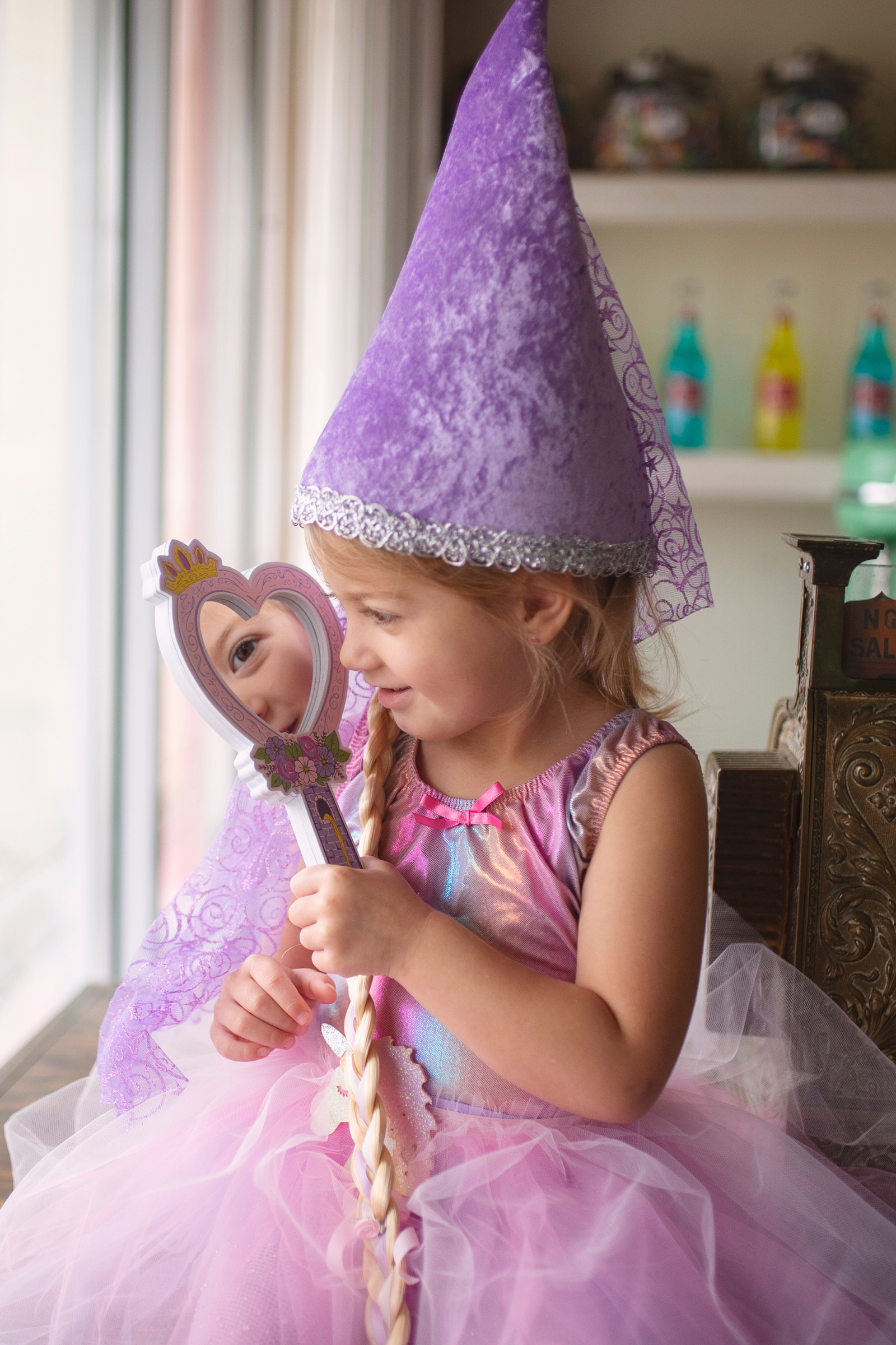 Tower Princess Hat with Braid, Lilac/Blonde