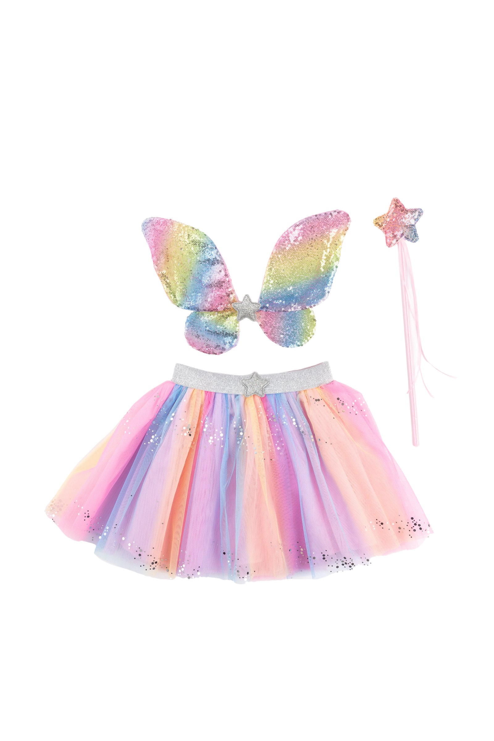 Rainbow Sequins Skirt with Wings & Wand