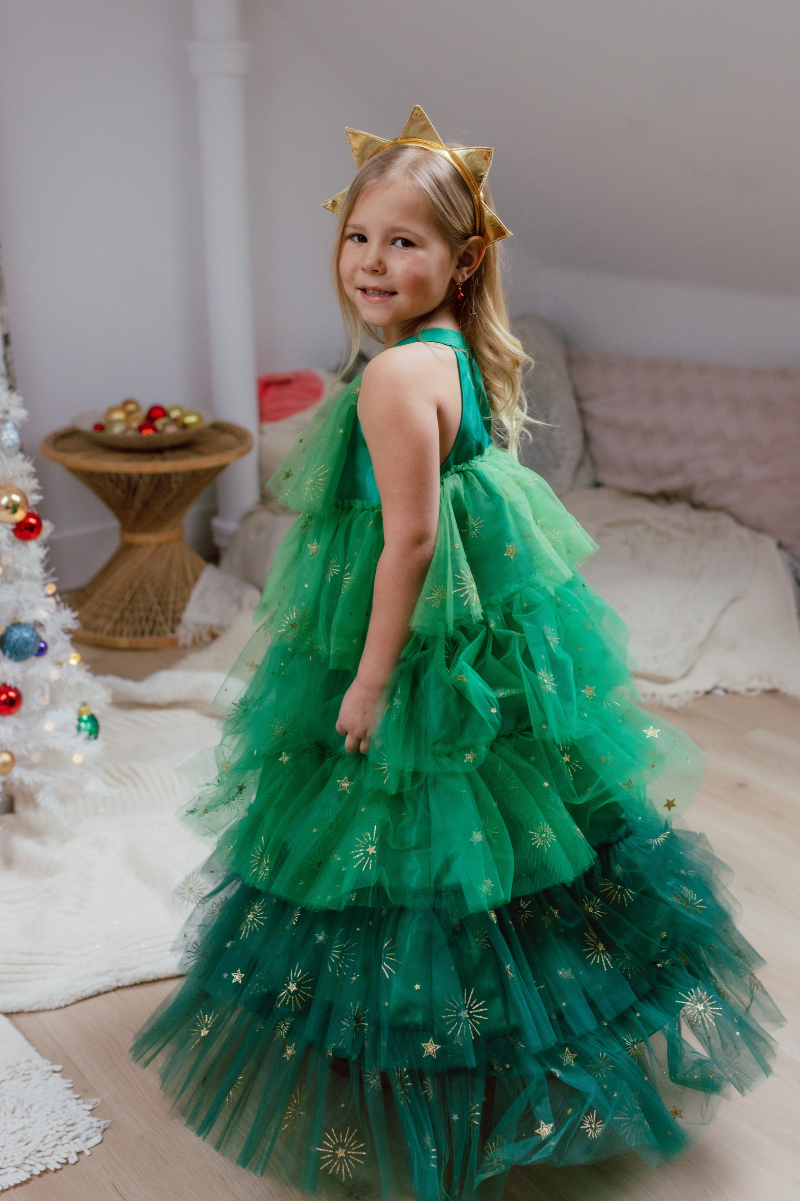 Christmas Tree Dress with Headband