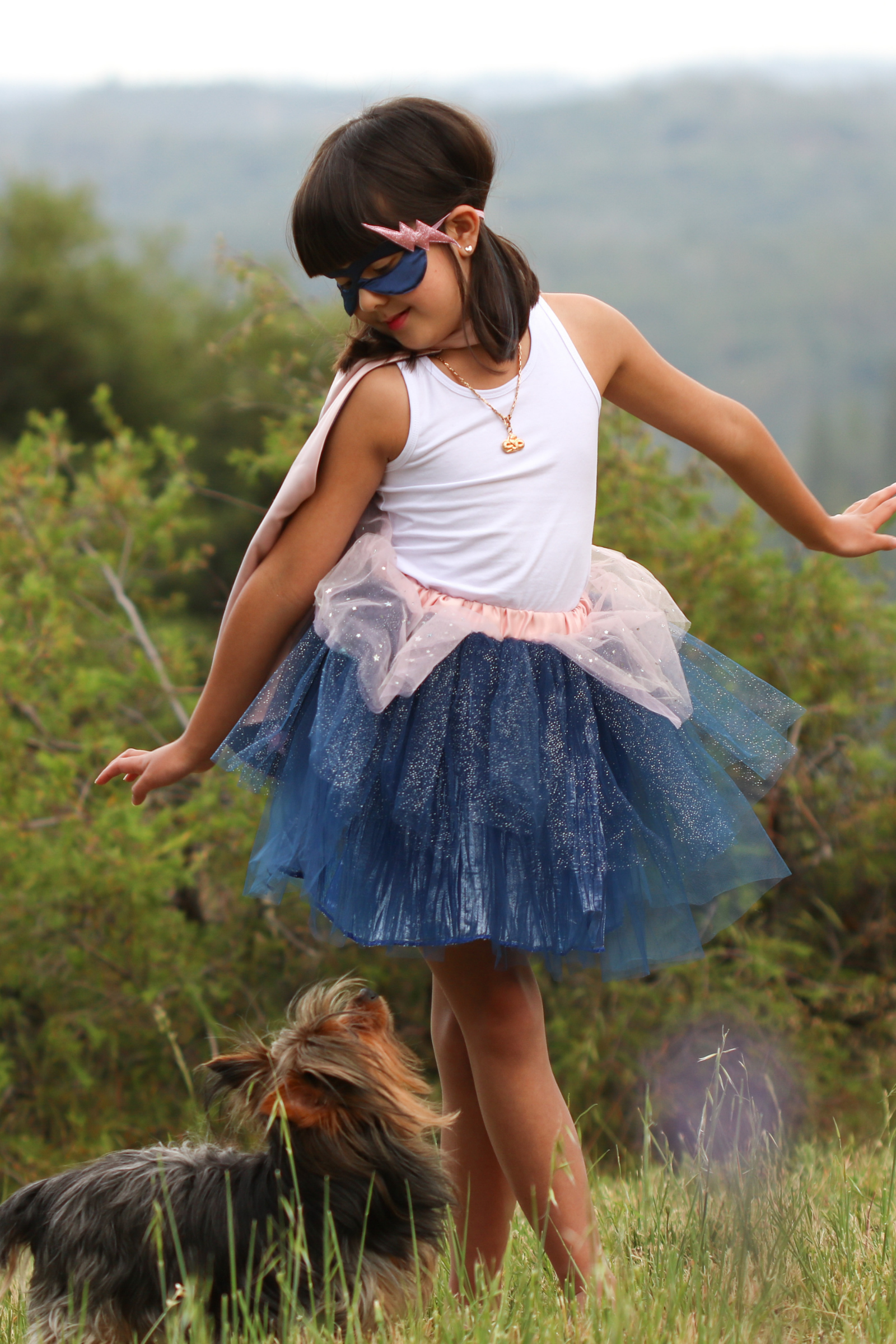 Super-Duper Tutu with Cape & Mask, Pink/Navy