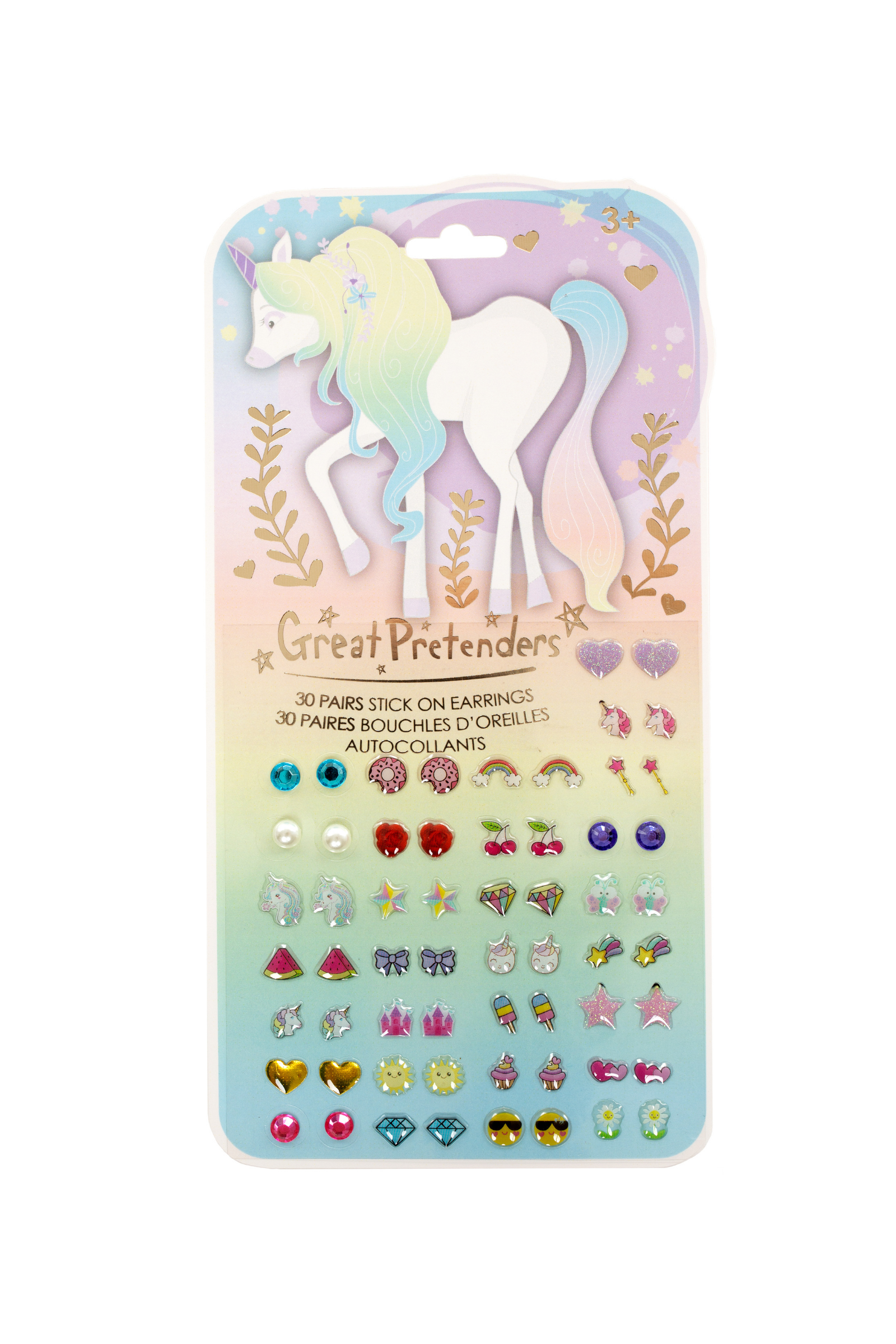Set de 30 paires de boucles d'oreilles autocollantes Whimsical Unicorn