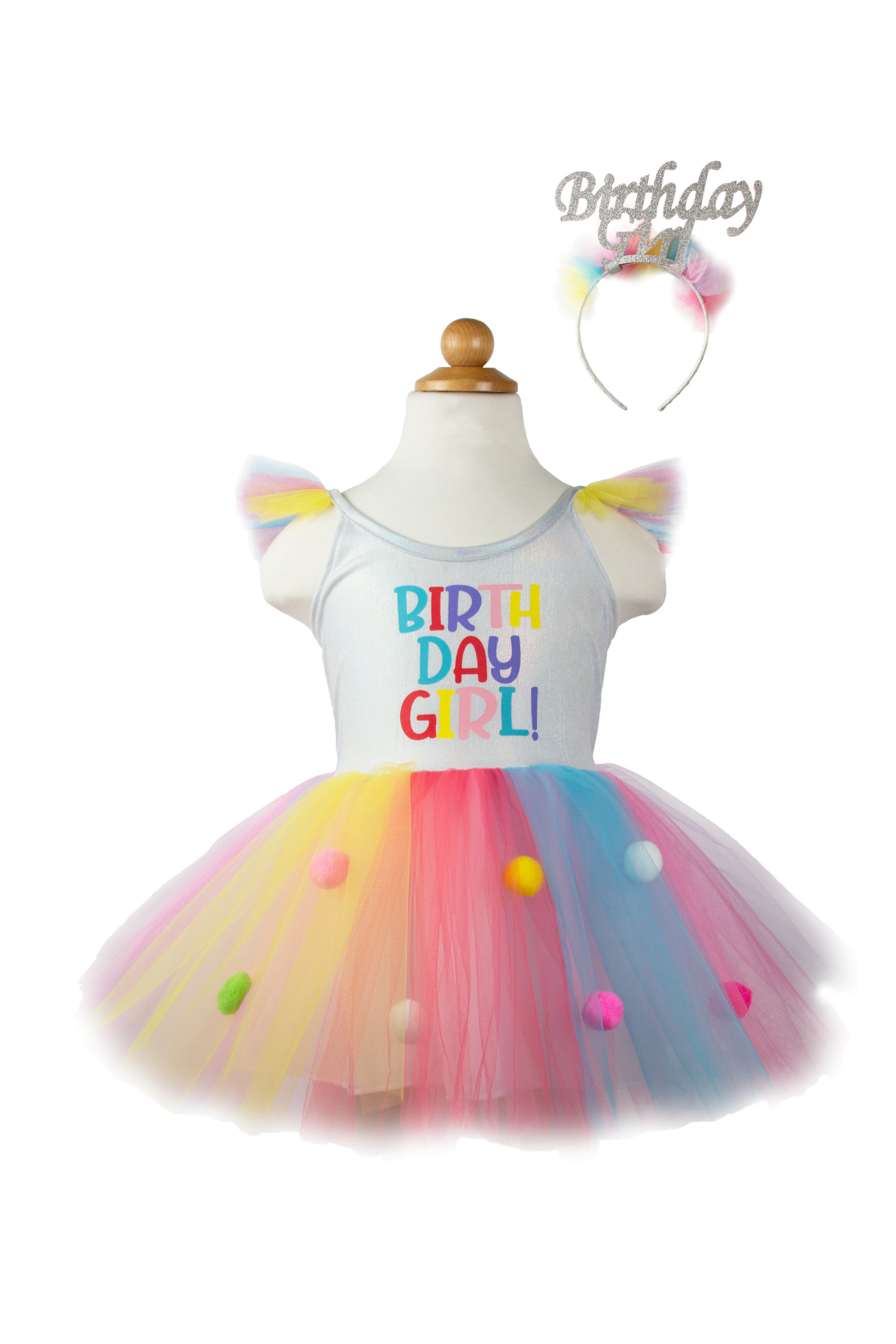 Birthday Girl Dress with Headband, Multicolour