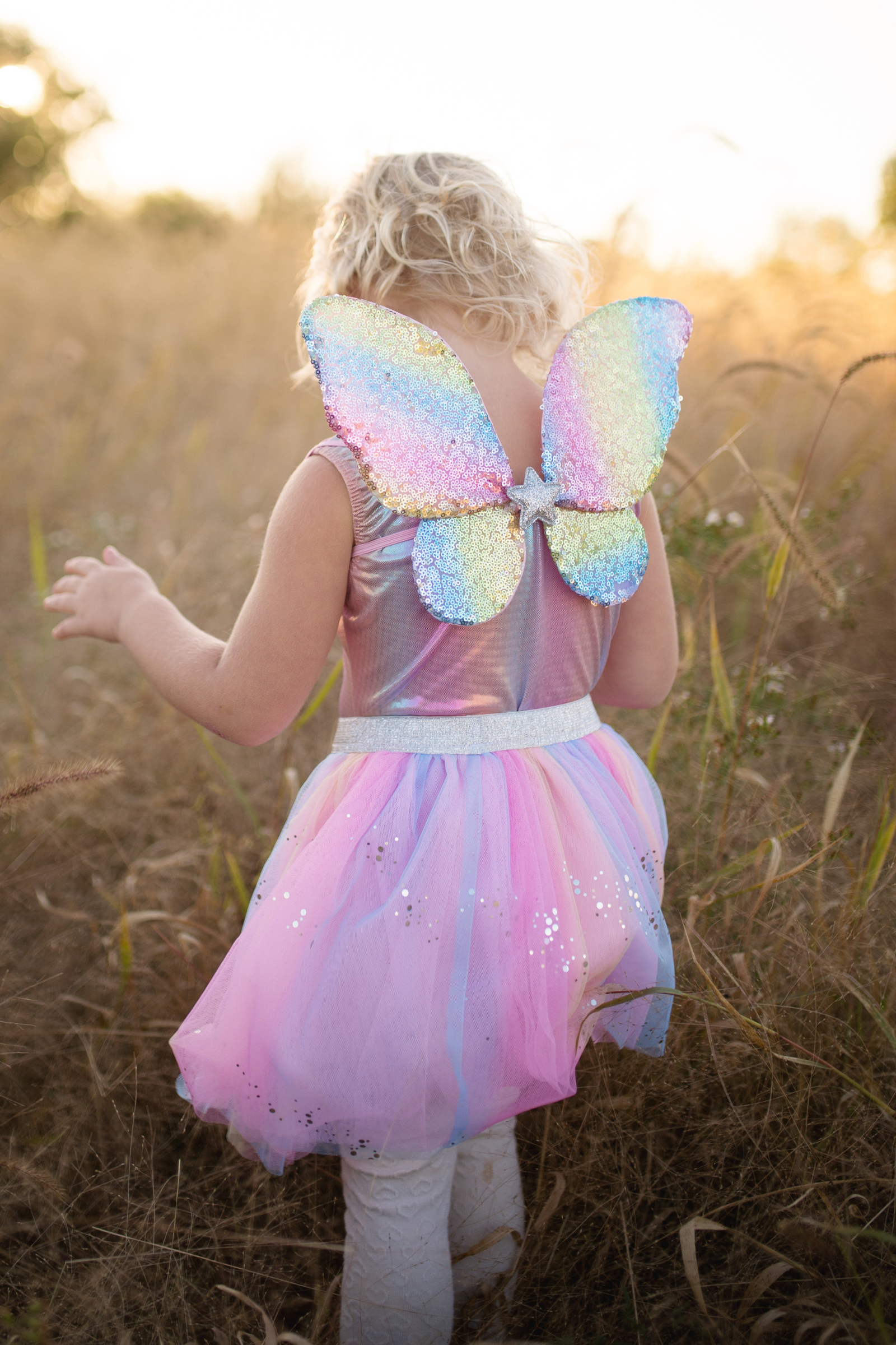 Rainbow Sequins Skirt with Wings & Wand