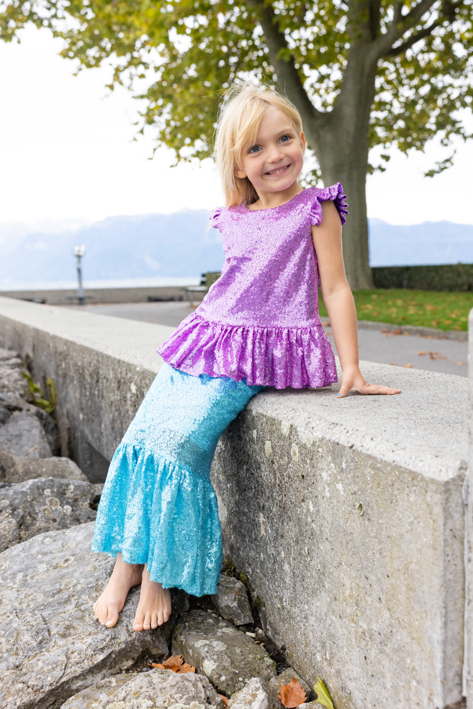 Sequins Sparkle Mermaid Top with Skirt