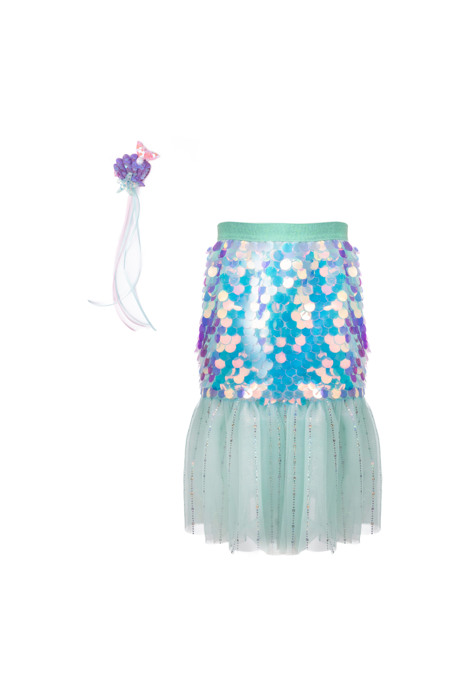Bling Bling Mermaid Skirt with Hairclip, Mint