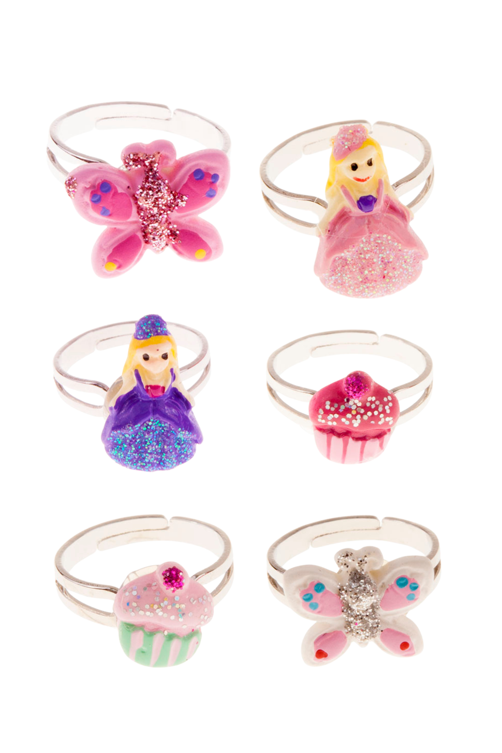 Princess Cupcake Butterfly Rings, 6 styles assorted