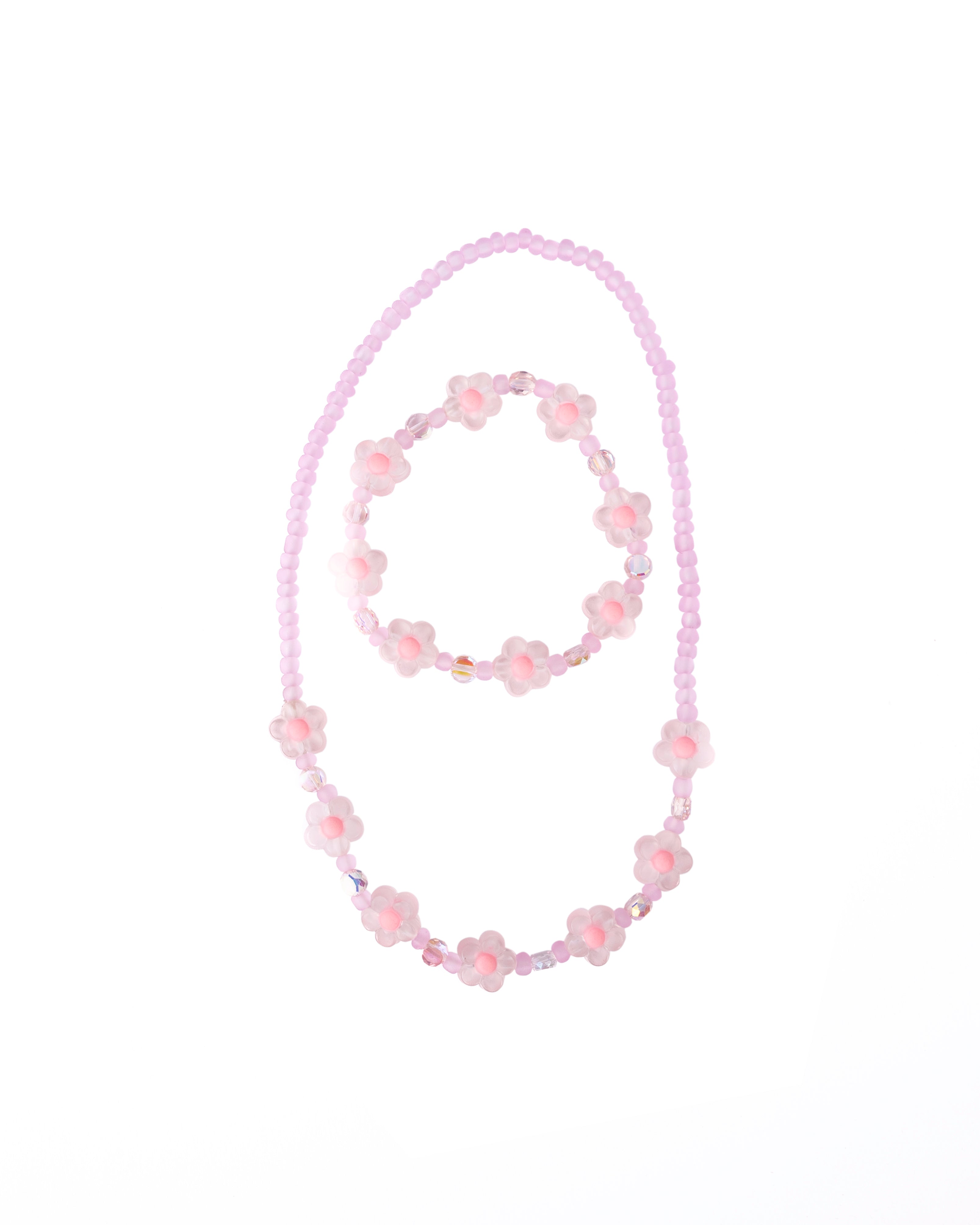 Pink Crystal Blooms Necklace & Bracelet Set (2 pcs)