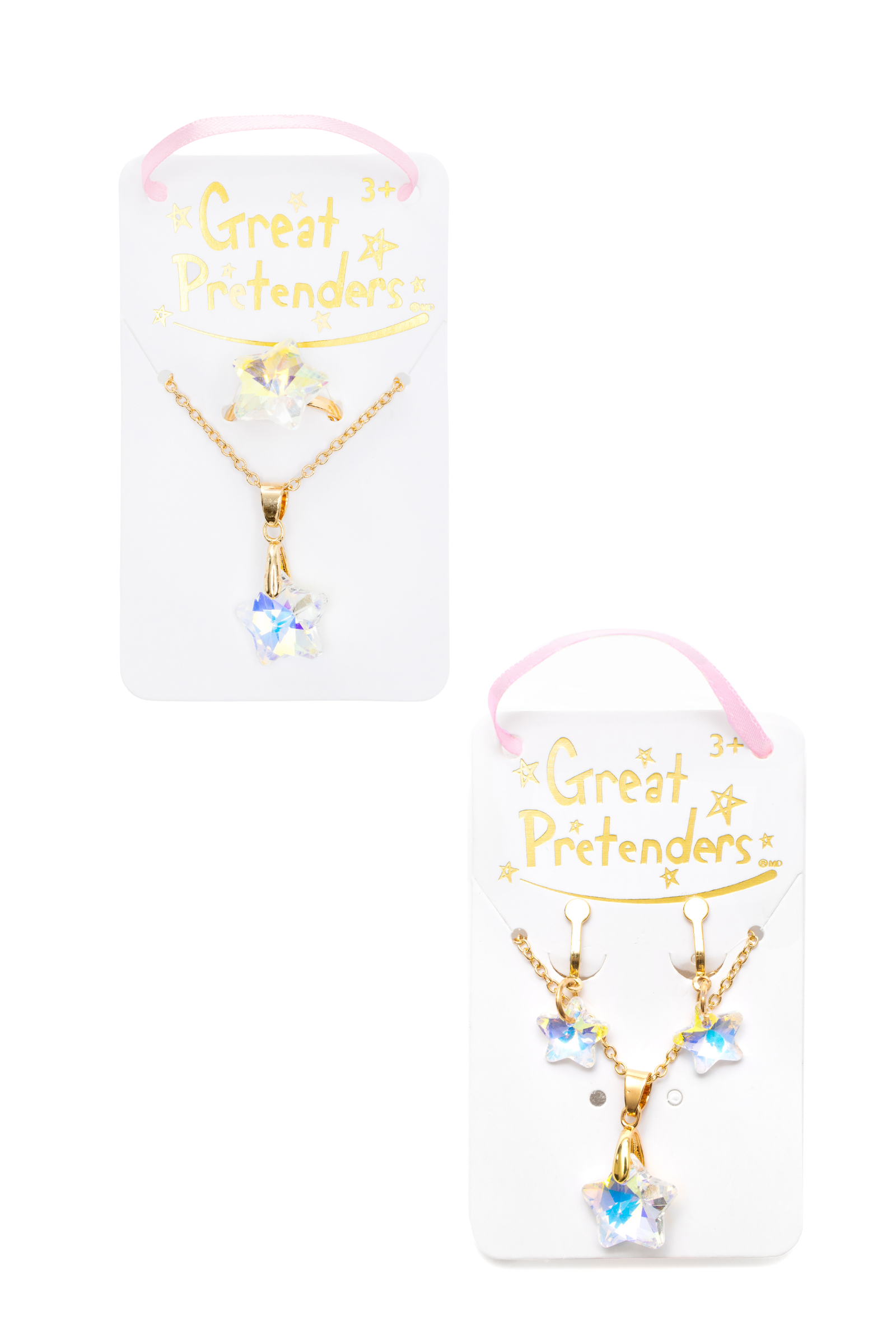Boutique Holographic Star Necklace with Ring & Earring Set (3 pcs + 1 pair), 2 styles assorted