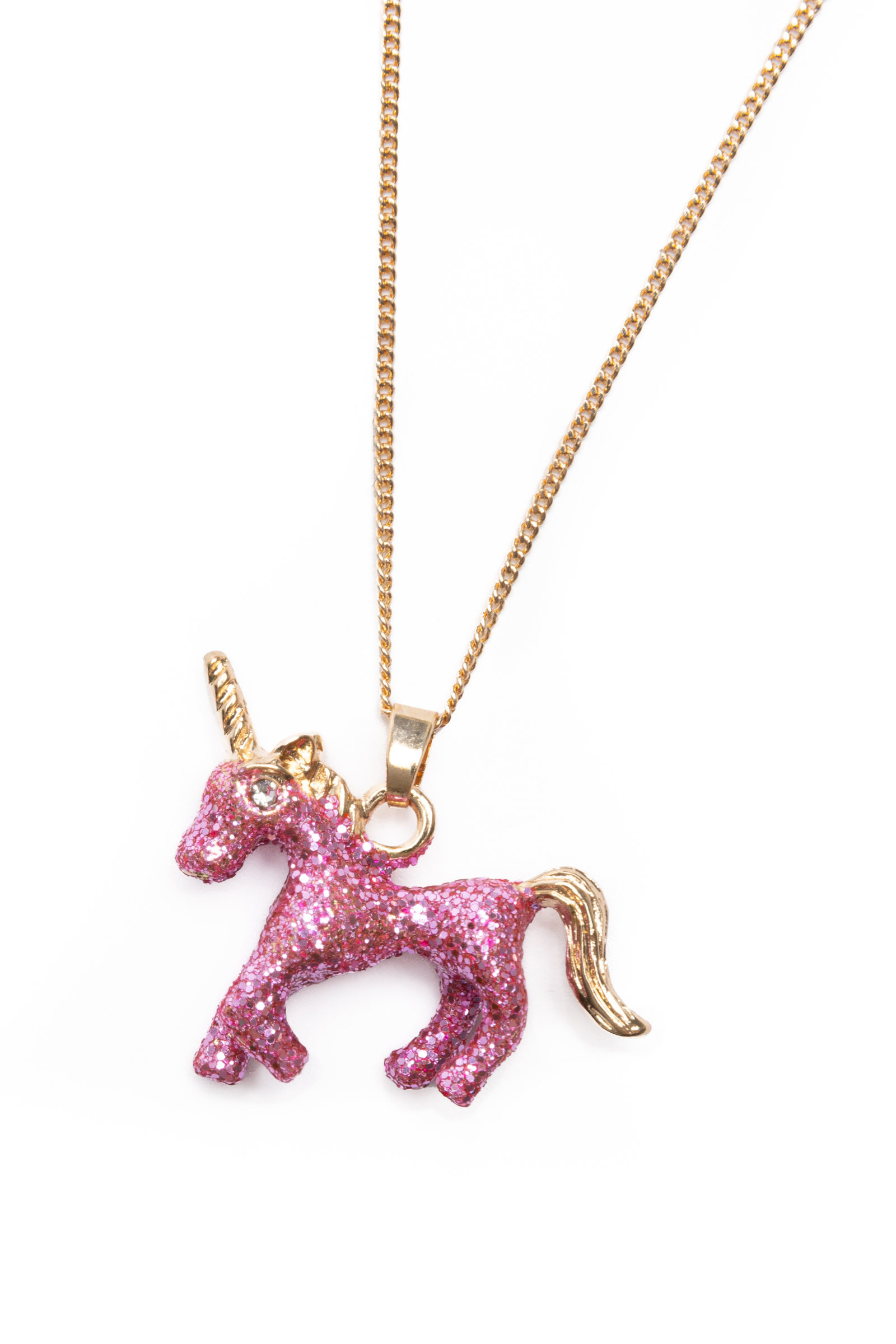 Glitter Pink Unicorn Necklace & Ring Set (2 pcs)