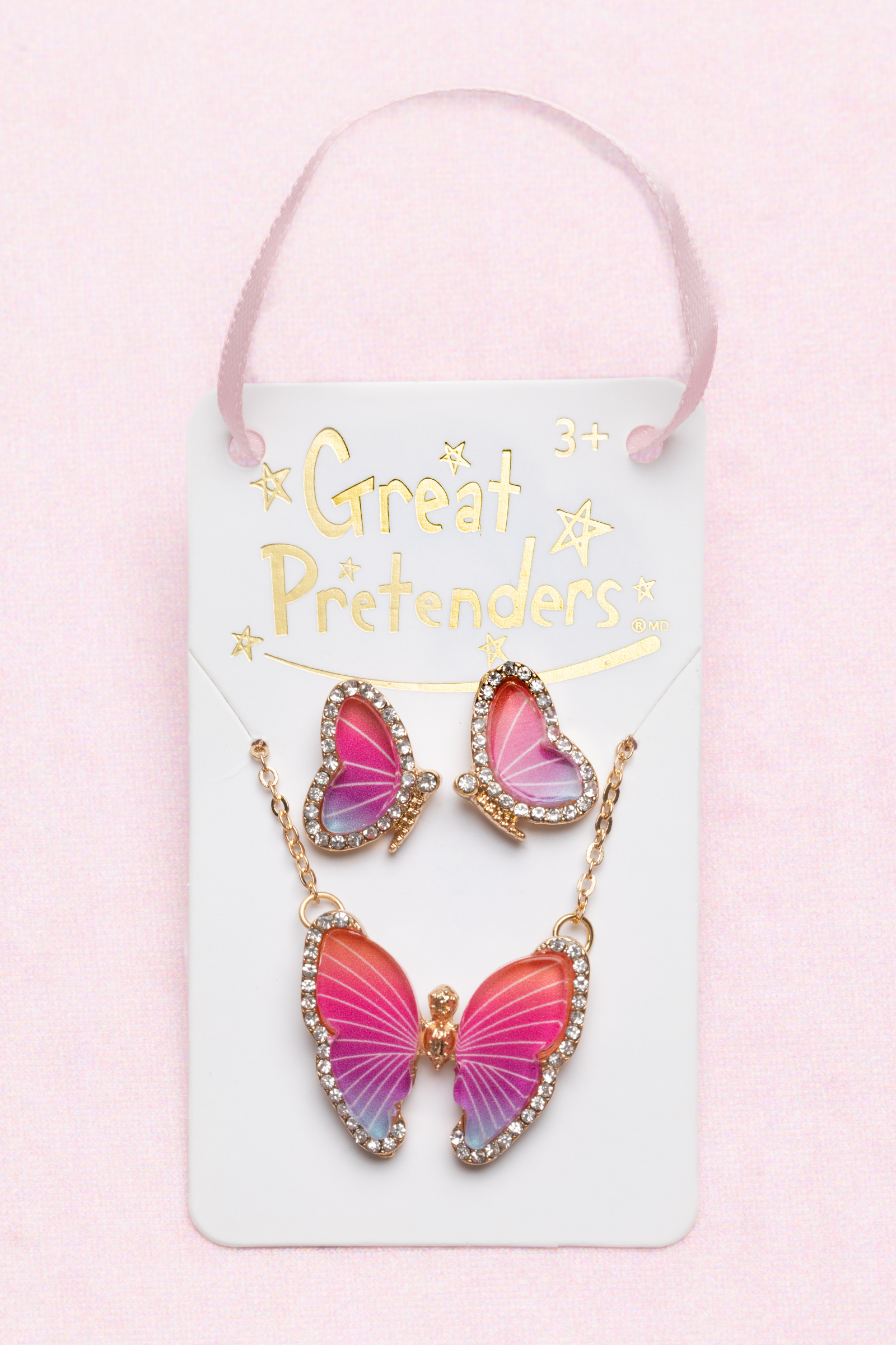 Boutique Butterfly Necklace & Studded Earring Set (3 pcs)