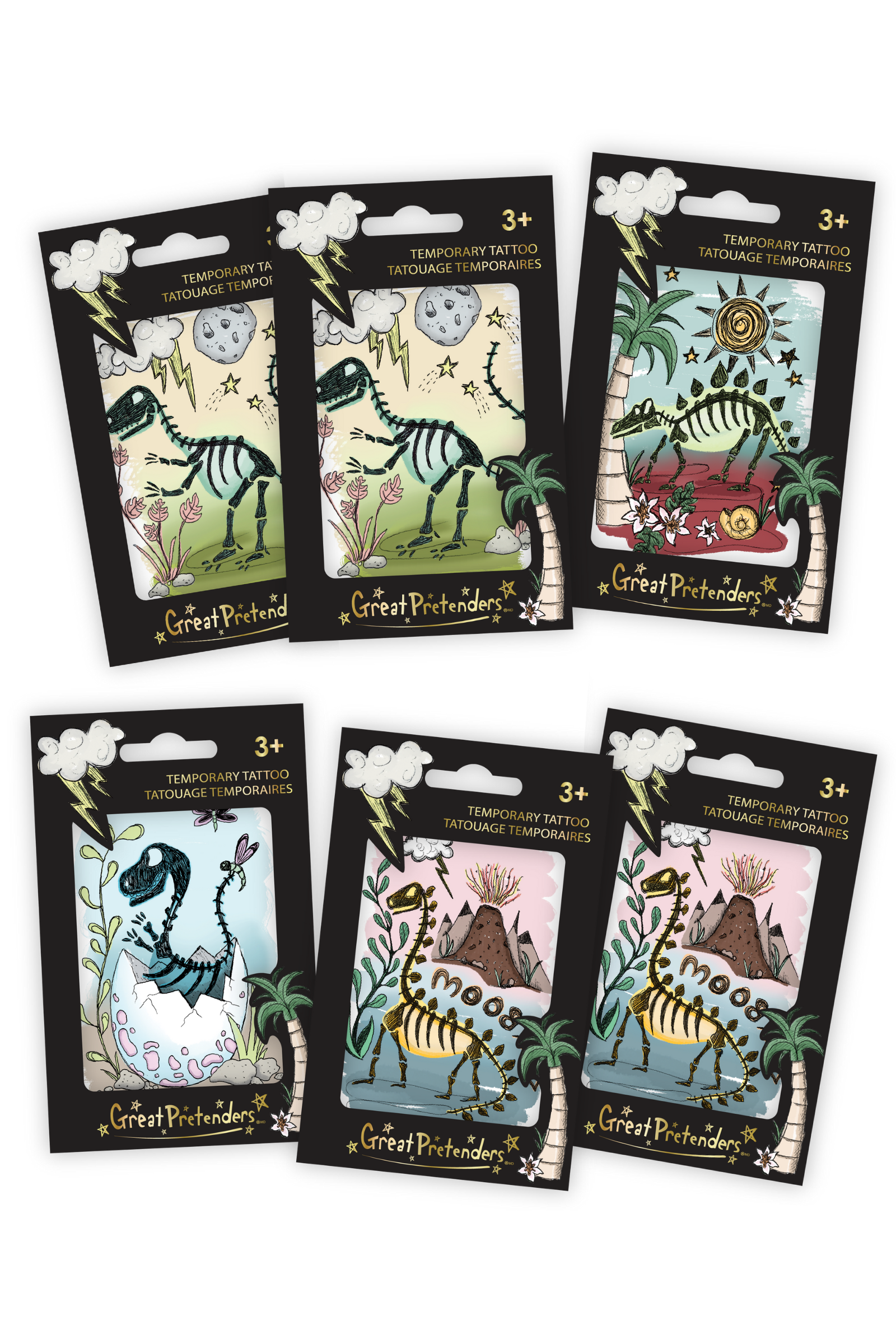 Dinosaur Tattoo Single, 6 styles assorted