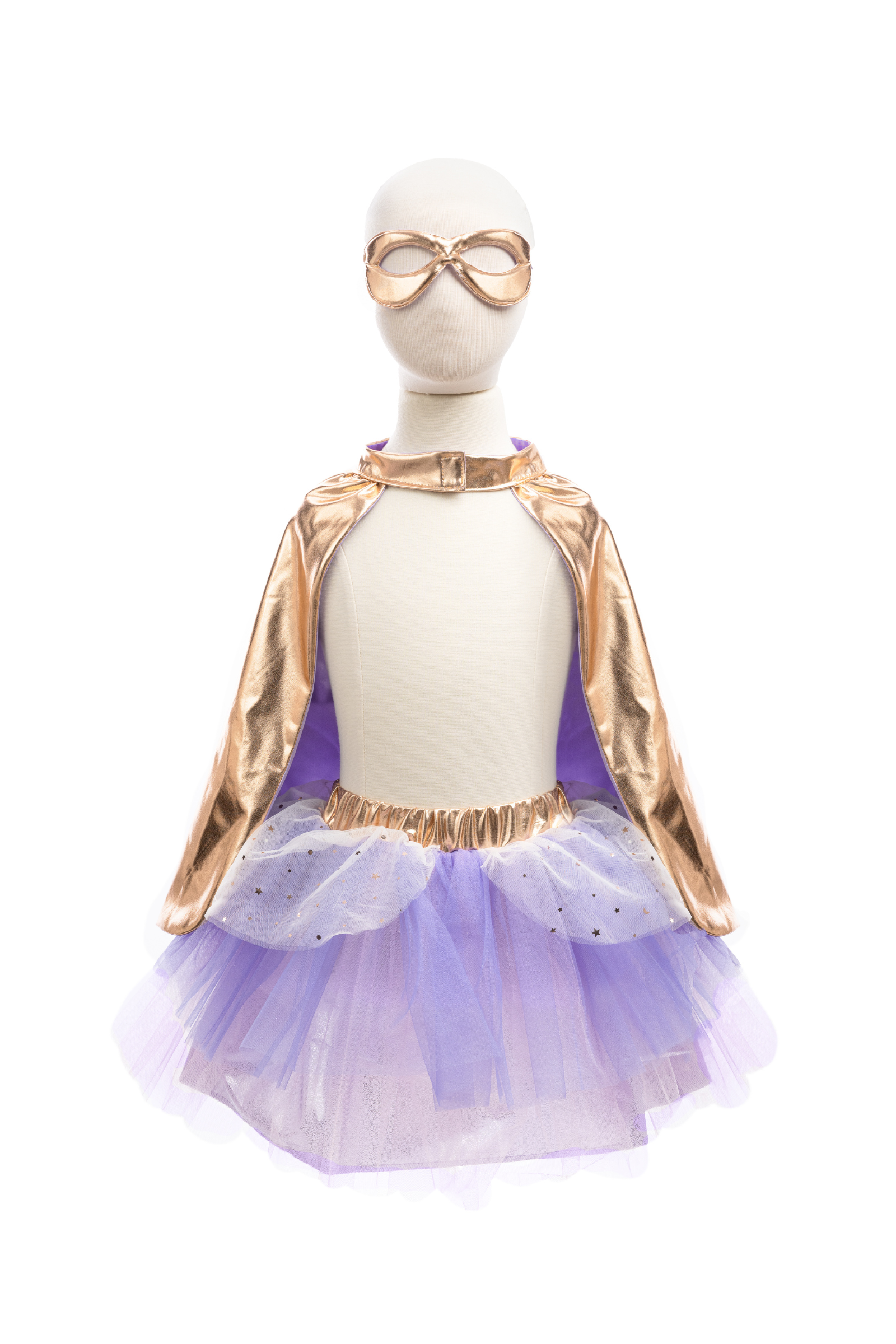 Set de super-héroïne, tutu/cape/masque, or/lila