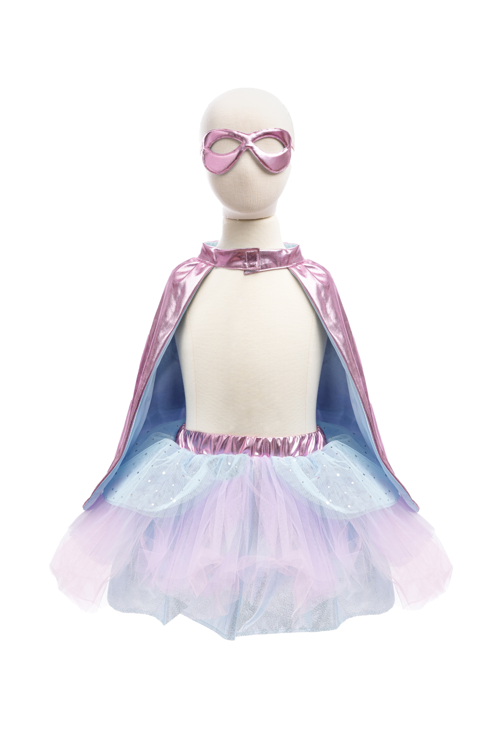 Super-Duper Tutu with Cape & Mask, Metallic Pink/Light Blue
