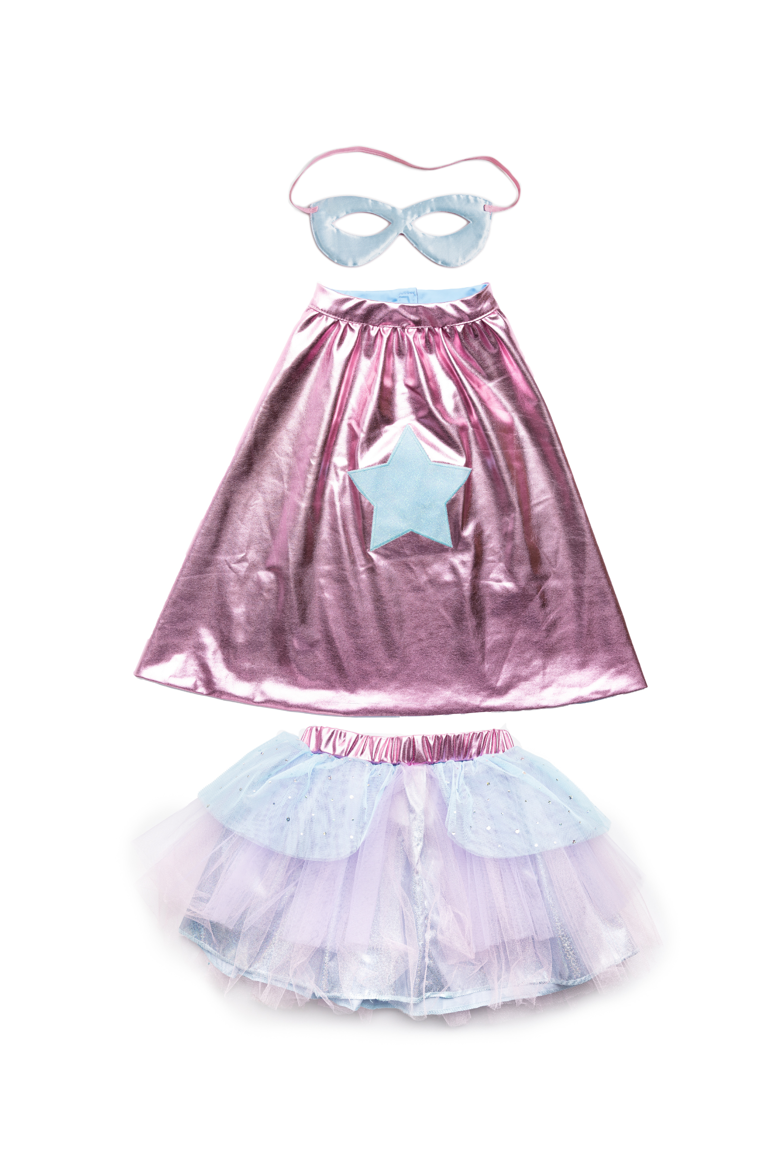 Super-Duper Tutu with Cape & Mask, Metallic Pink/Light Blue
