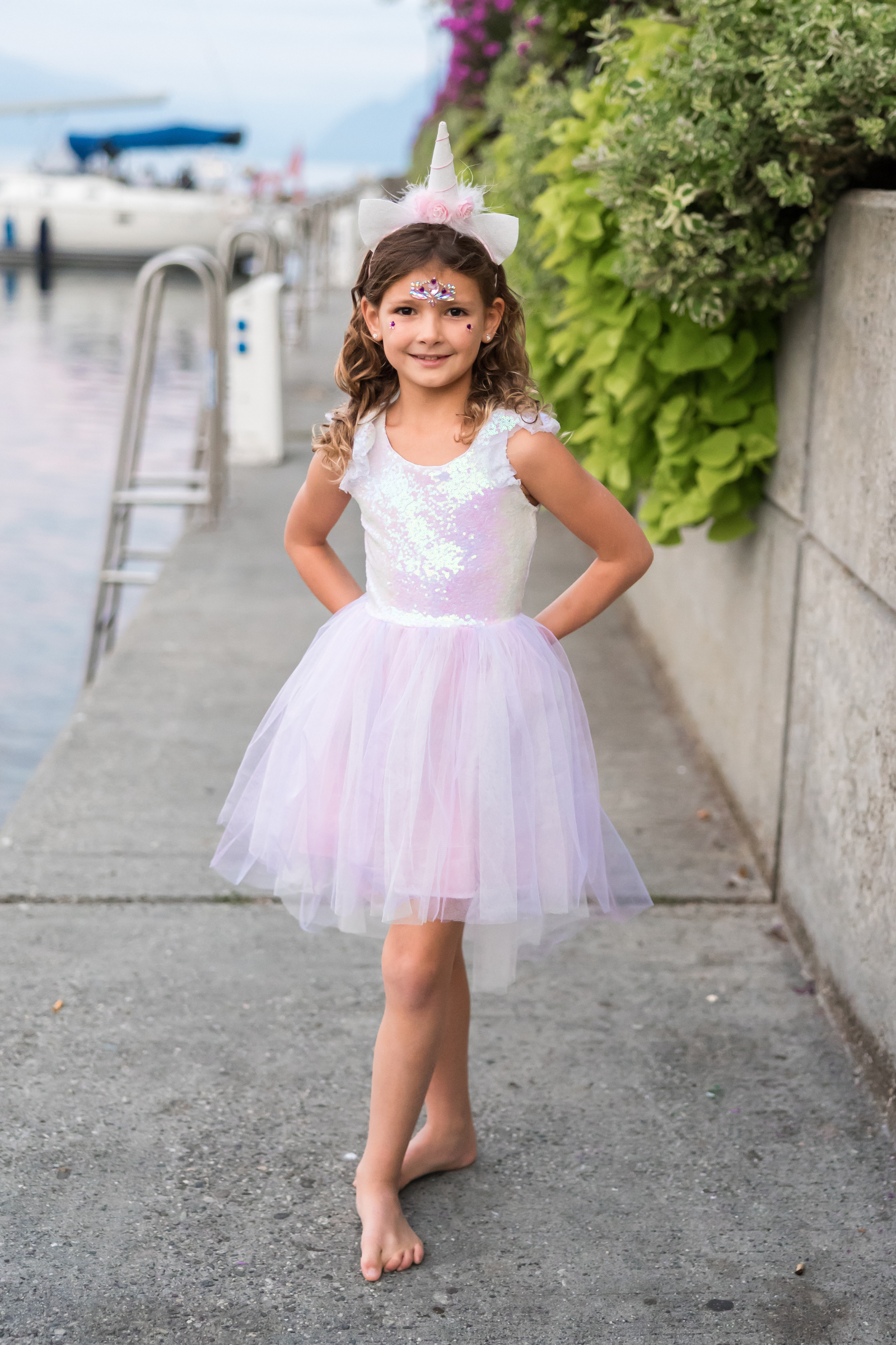 Dreamy Unicorn Dress with Headband, Iridescent/Pink