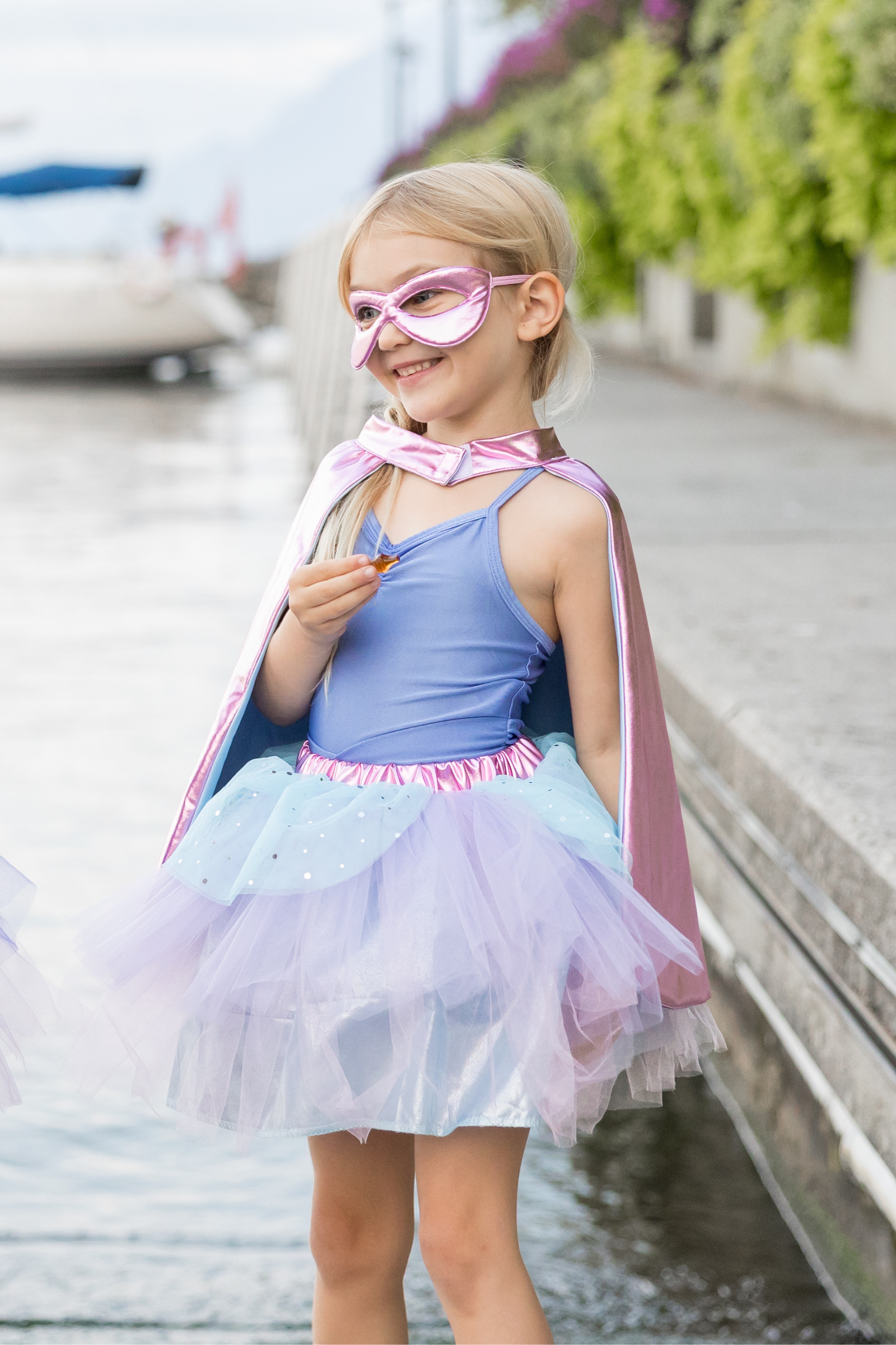Super-Duper Tutu with Cape & Mask, Metallic Pink/Light Blue
