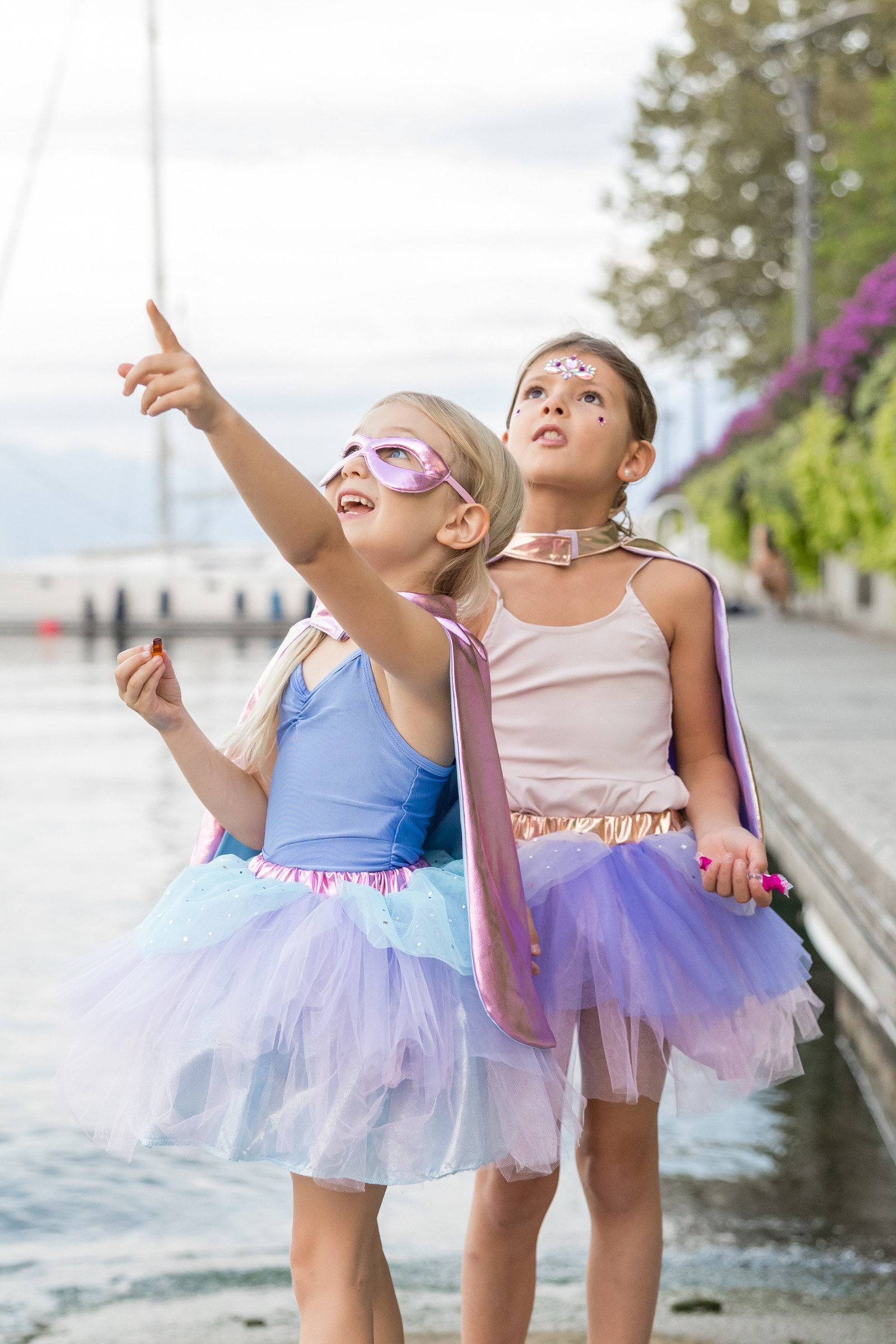 Super-Duper Tutu with Cape & Mask, Metallic Pink/Light Blue