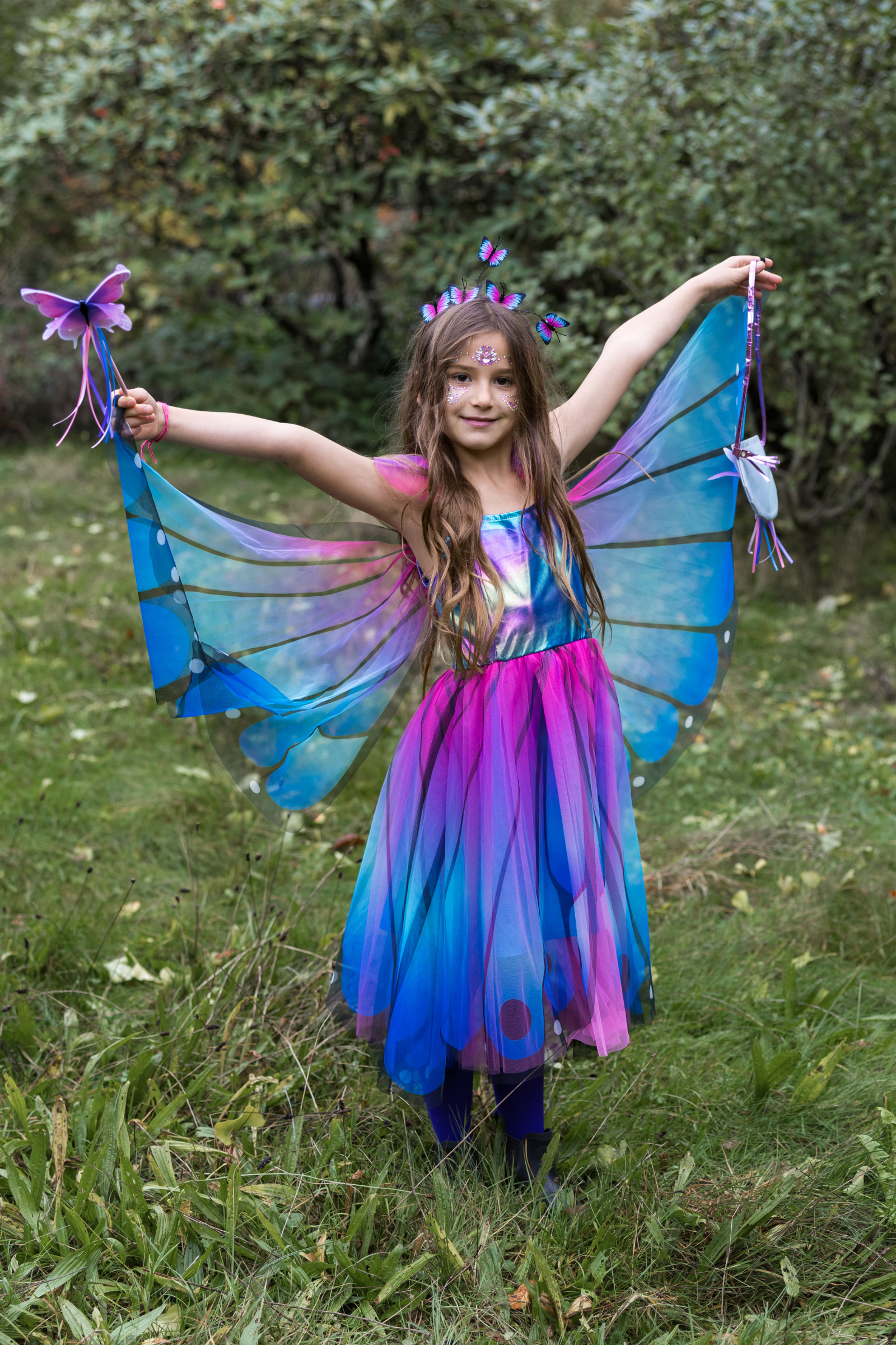 Butterfly Twirl Dress with Wings & Headband, Blue/Purple