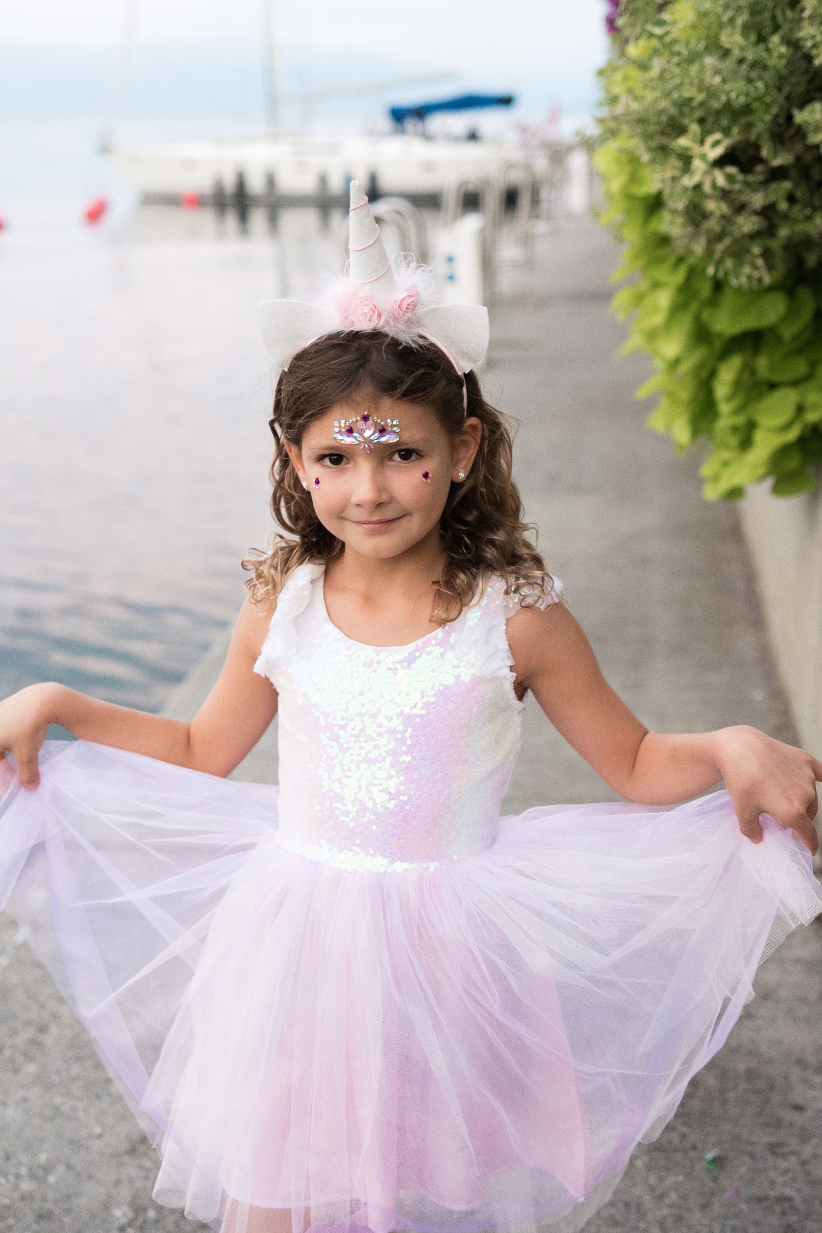 Dreamy Unicorn Dress with Headband, Iridescent/Pink