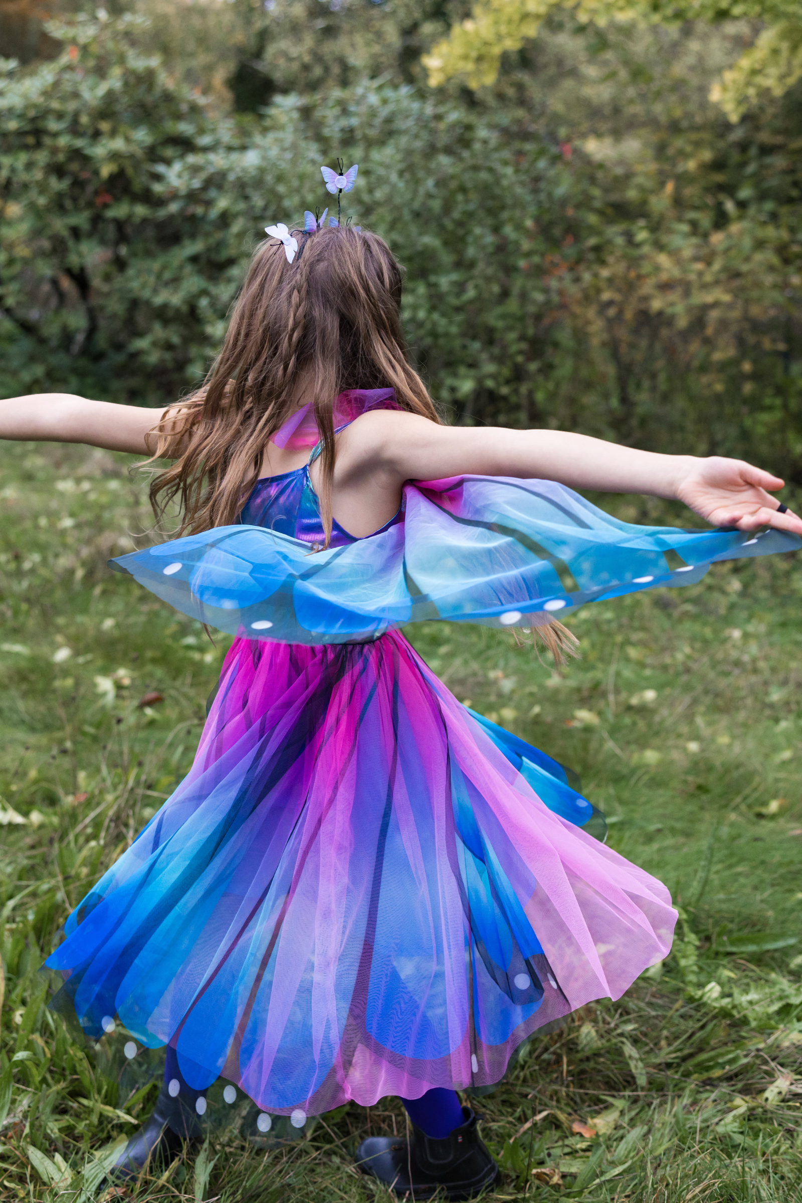 Butterfly Twirl Dress with Wings & Headband, Blue/Purple
