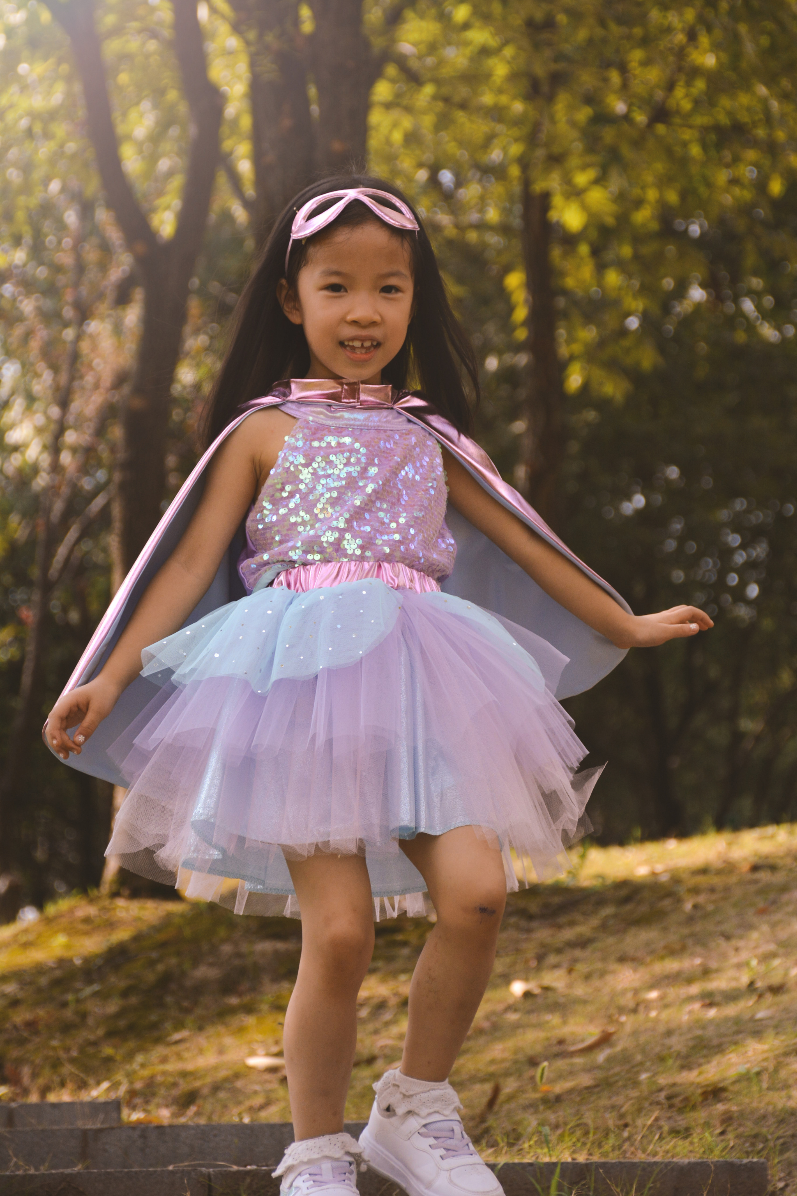 Super-Duper Tutu with Cape & Mask, Metallic Pink/Light Blue