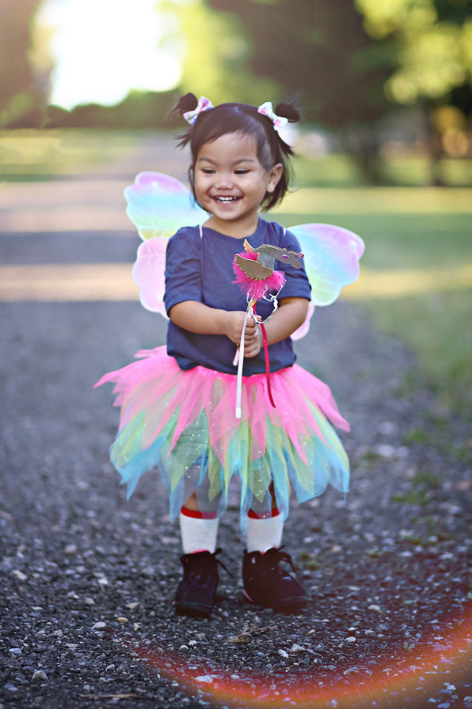 Neon Rainbow Skirt Wings and Wand Set