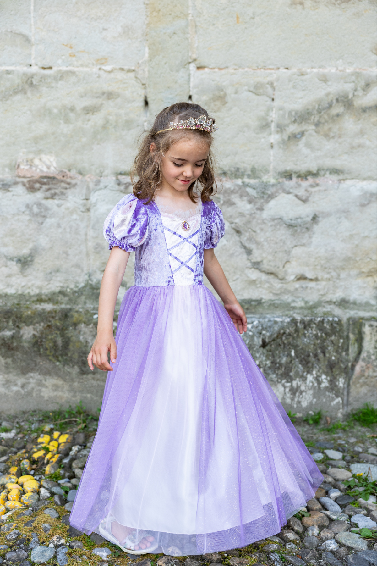 sensory friendly princess dresses Velvety Soft Once Upon a Tower Adorned with contrasting turquoise long sleeves Toddler & Girls 4-12 Jumping