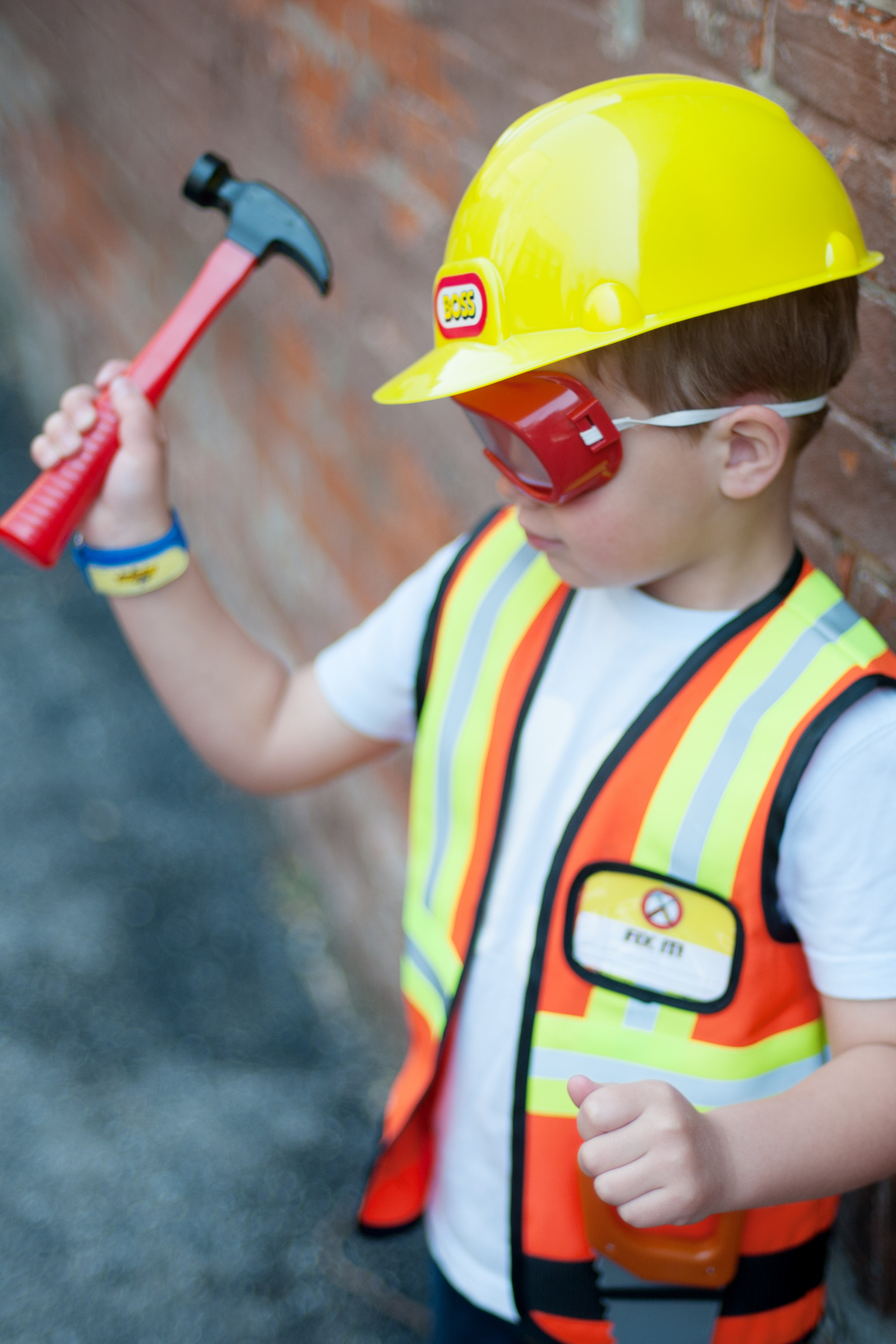 Construction Worker with Accessories in Garment Bag