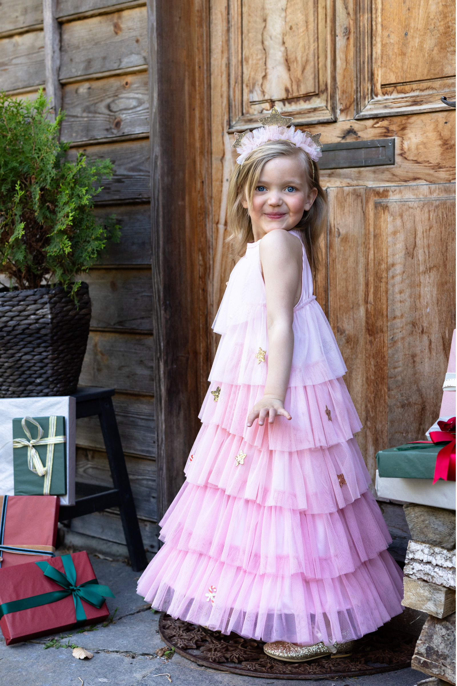 Blush Christmas Tree Dress with Headband