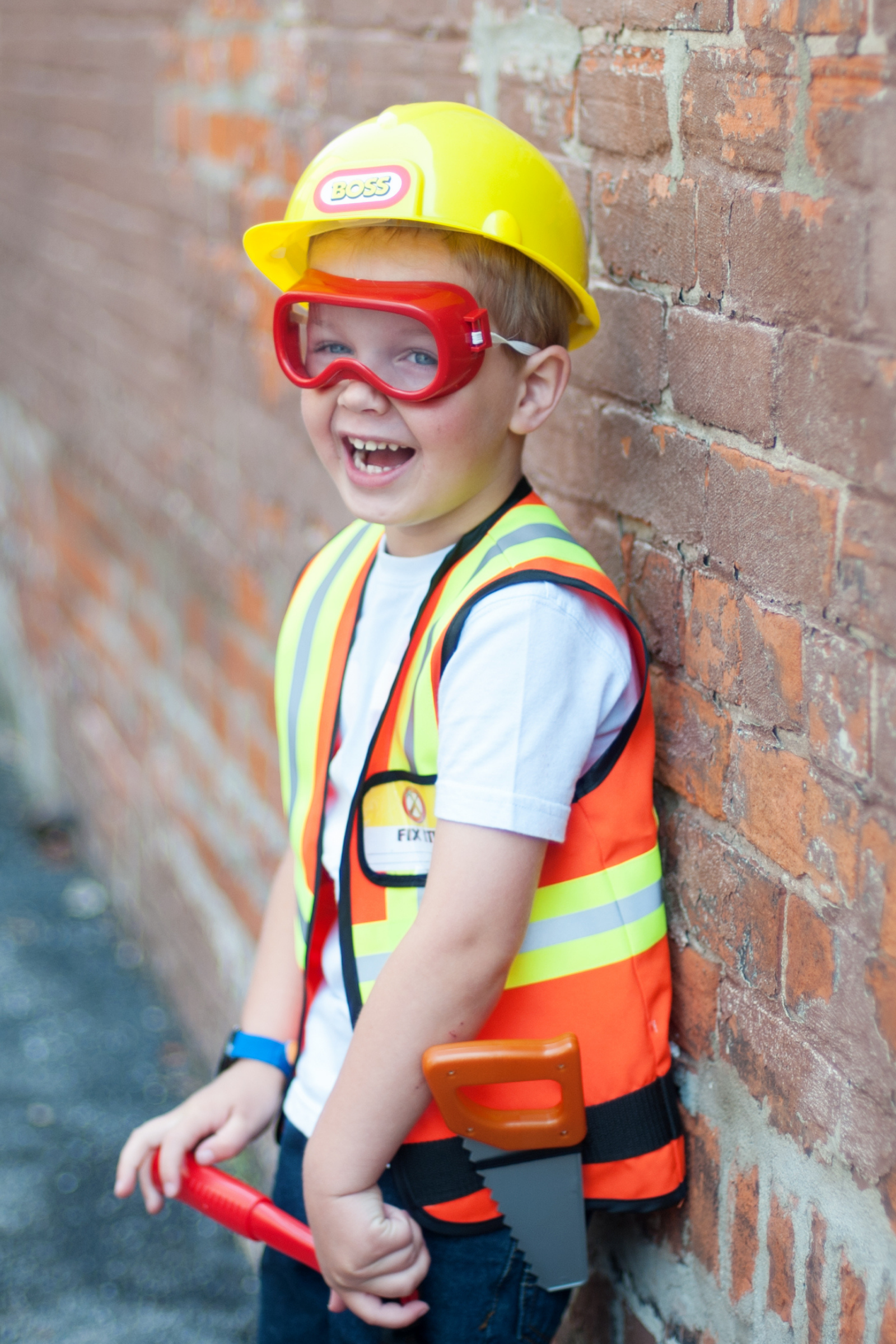 Construction Worker with Accessories in Garment Bag