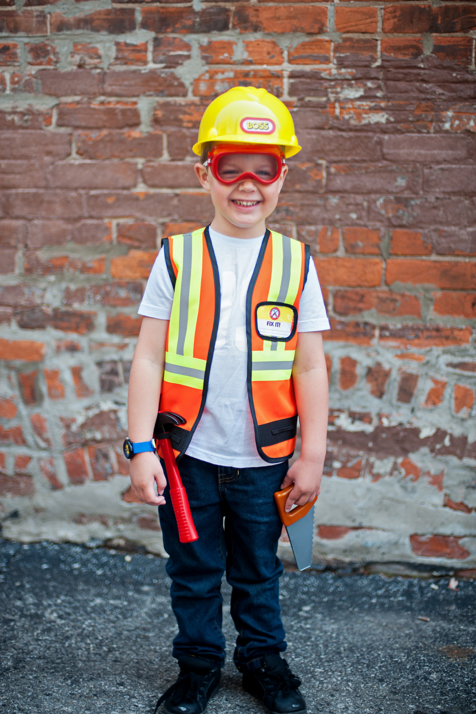 Construction Worker with Accessories in Garment Bag