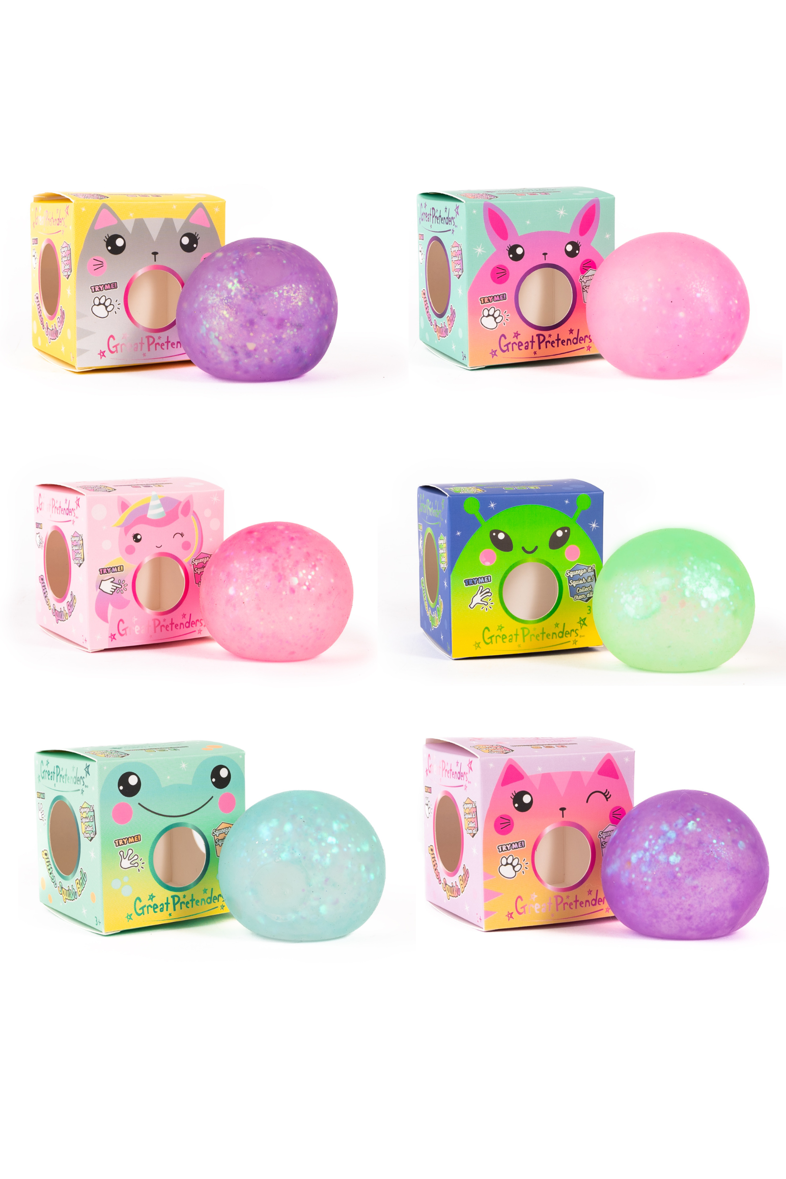 Glitterally Amazing Squishy Balls, 5 colours assorted