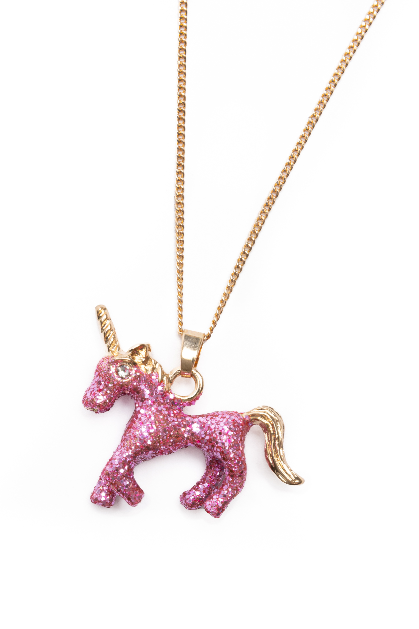 Glitter Pink Unicorn Necklace & Ring Set