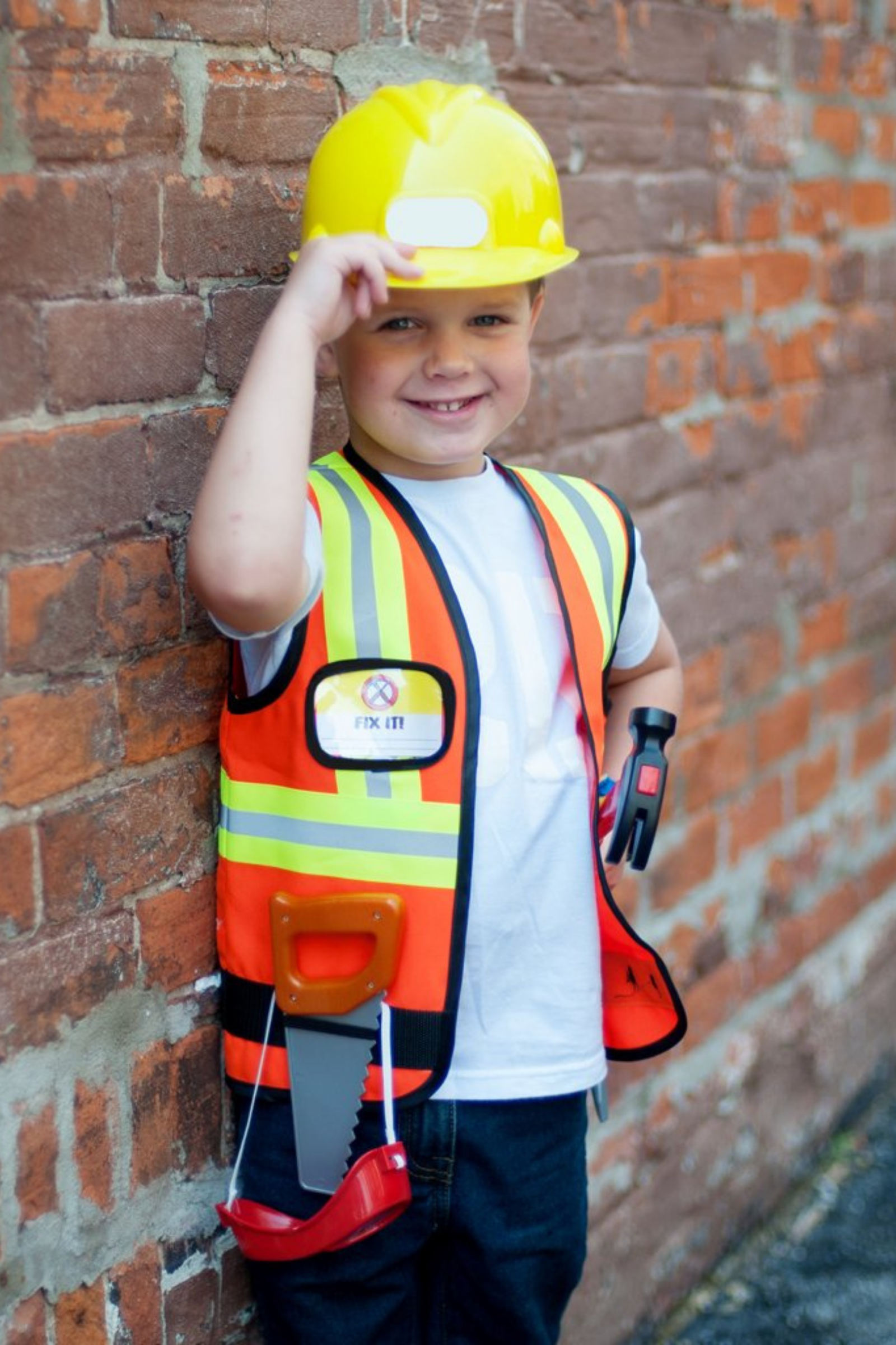 Construction Worker with Accessories in Garment Bag