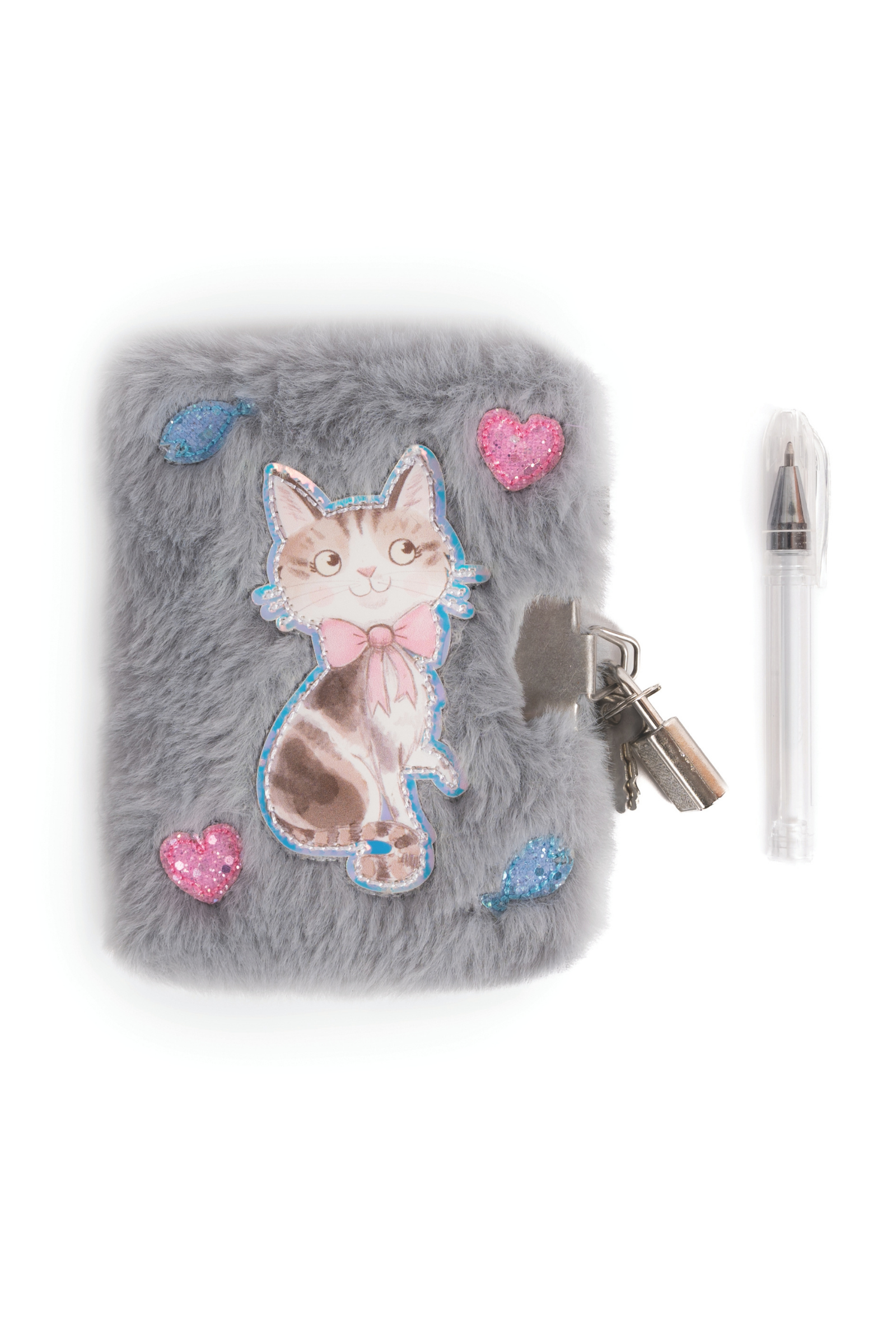Cuddle Cat Mini Furry Journal with Lock & Pen, Grey