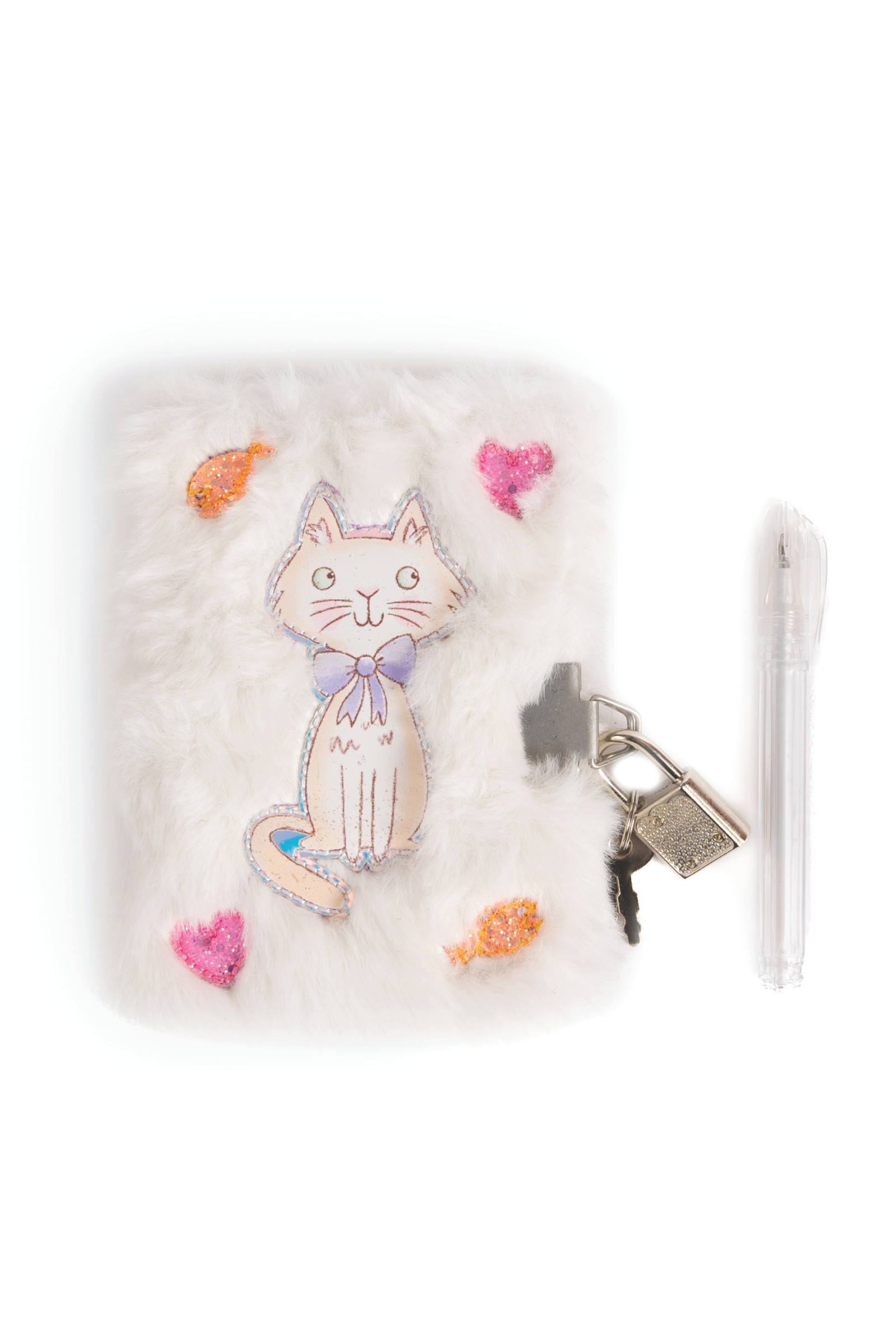 Cuddle Cat Mini Furry Journal with Lock & Pen, White