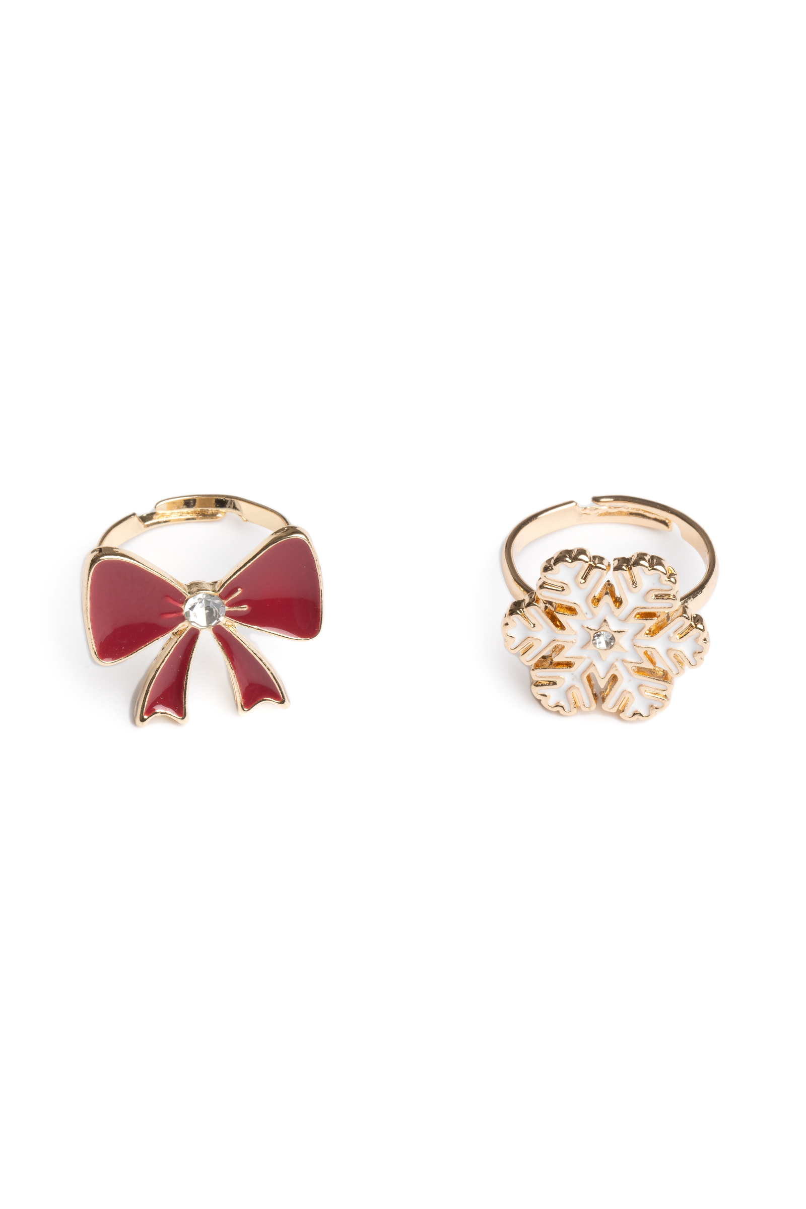 Holiday Bow & Snowflake Rings, 2pc