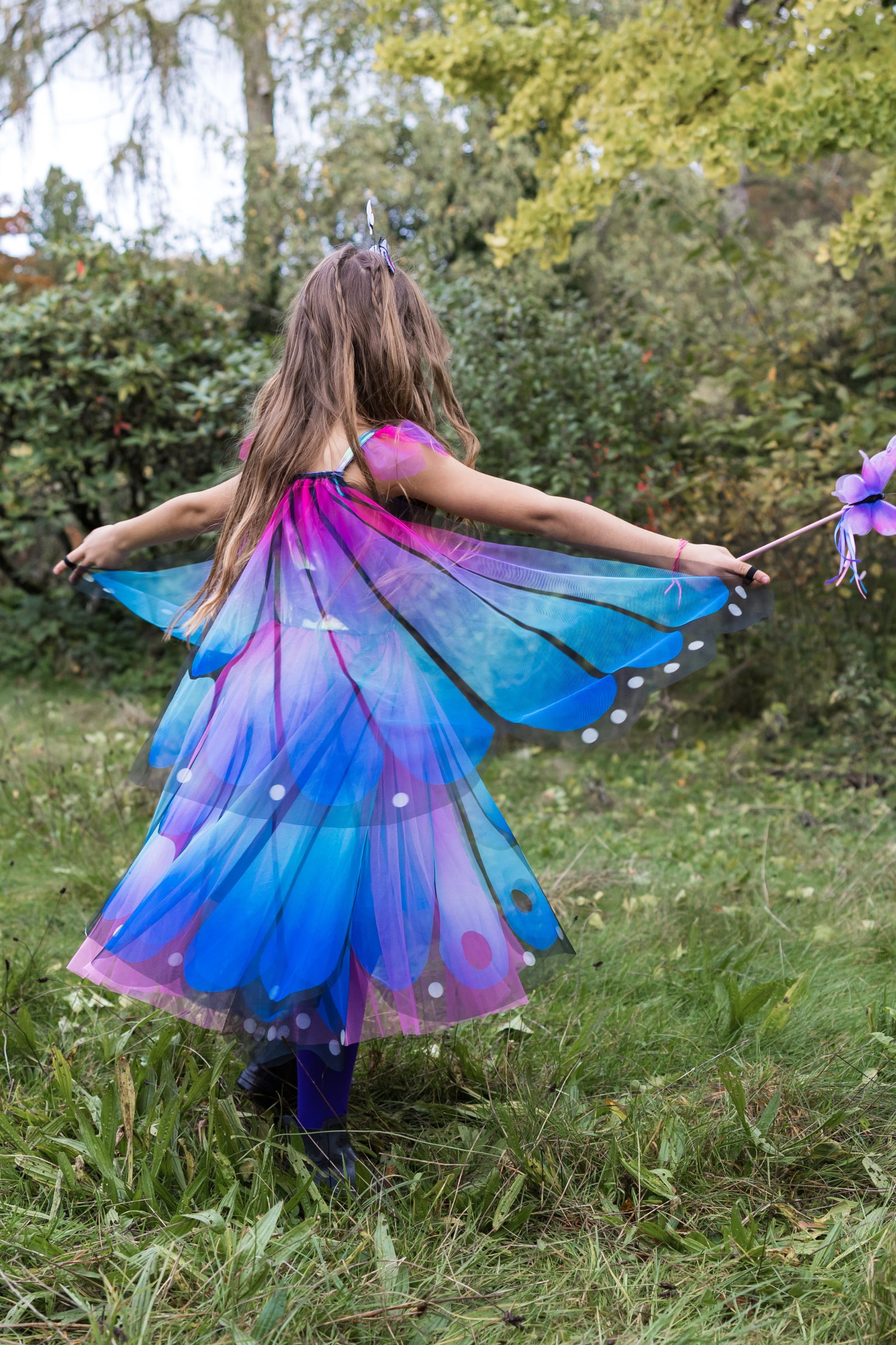 Blue Butterfly Twirl Dress with Wings & Headband