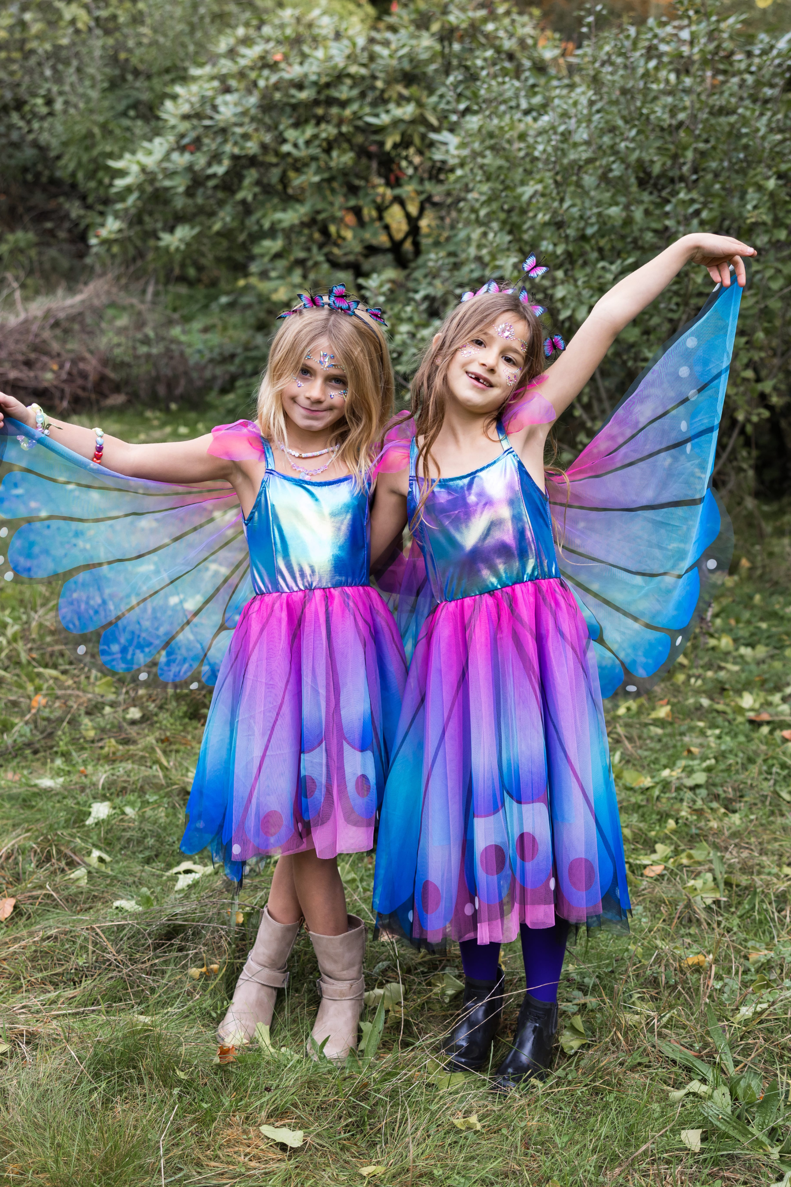 Blue Butterfly Twirl Dress with Wings & Headband